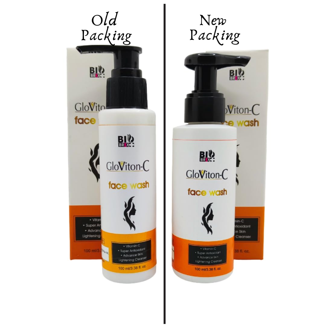 Gloviton-C Vitamin C Face Wash with Kojic Acid, Glycolic Acid & Salicylic Acid - Brightening & Exfoliating Cleanser for Acne, Dark Spots & Uneven Skin Tone - Perfect for Morning & Night Skincare Routine