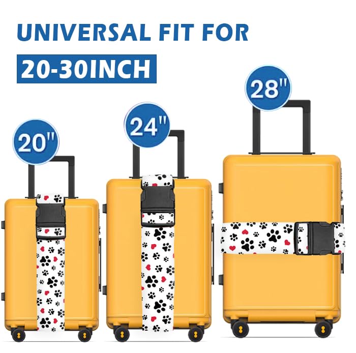 Adjustable Heavy Duty Luggage Straps for Suitcases - Quick-Release Buckle Travel Belt Accessories with Cute Dog Paws Design - Perfect for Air Travel, Vacation & Business Trips