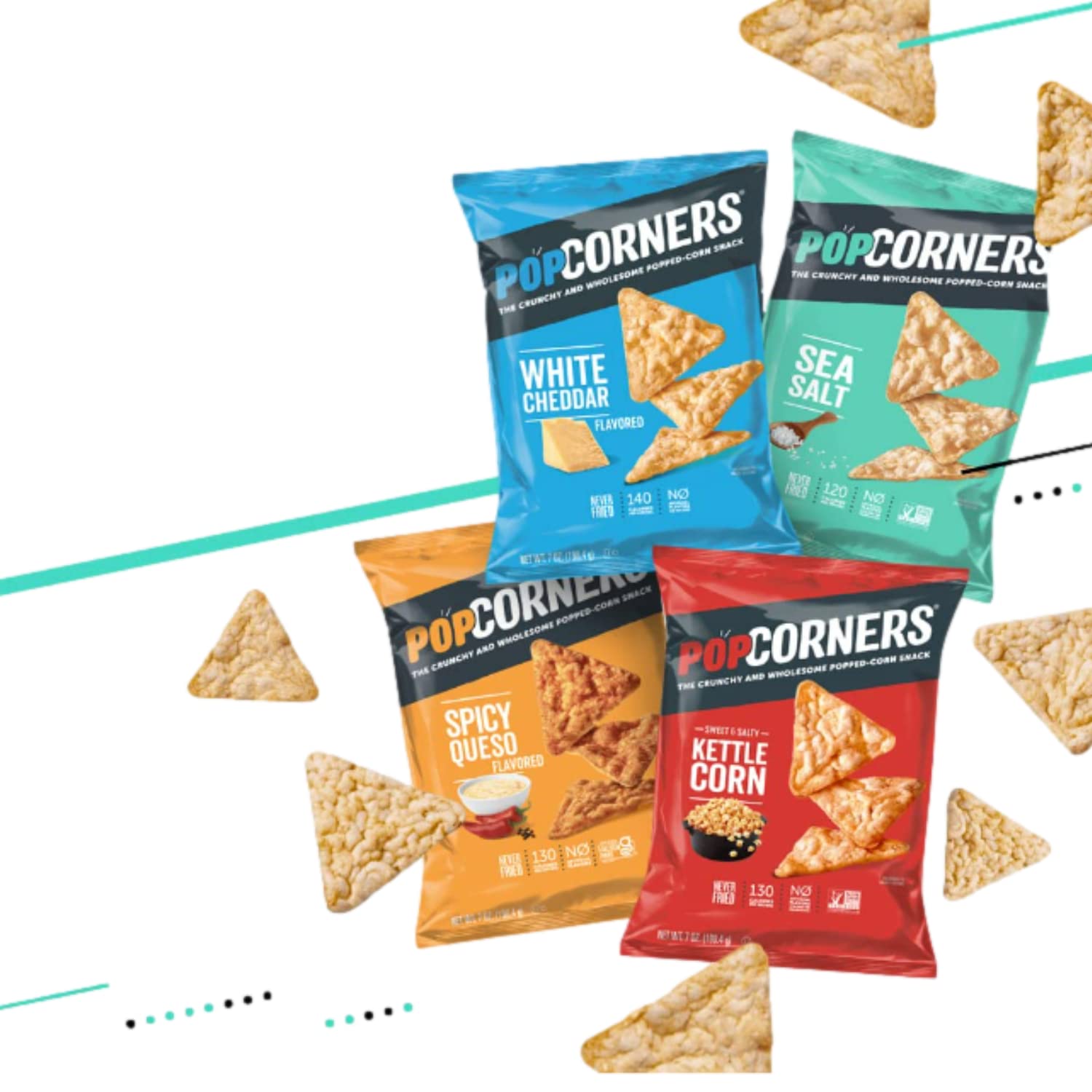 Gluten Free Popped Corn Snacks Variety Pack - Kettle Corn, Spicy Queso, Sea Salt & White Cheddar (7 Count, 1 oz Bags) | Healthy On-The-Go Snack for Office, School & Movie Nights