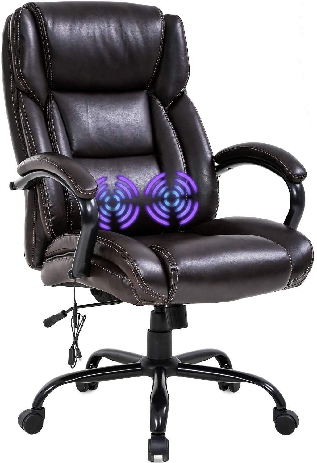 Heavy Duty Big and Tall Executive Office Chair - 500lbs Capacity Wide Seat PU Leather Swivel Rolling Computer Chair with High Back & Lumbar Support - Ergonomic Desk Chair for Home Office (Black-Brown) - Perfect for Long Work Hours and Comfortable Workspaces