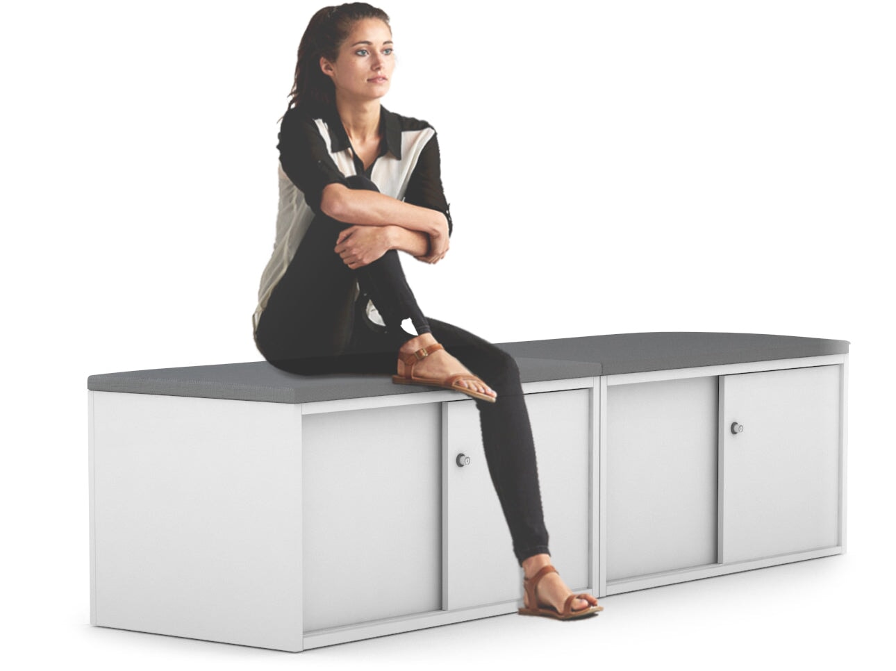 Low Profile Sliding 4-Door Credenza with Soft Top Cushion - Perfect for Home Office, Living Room, and Bedroom Storage
