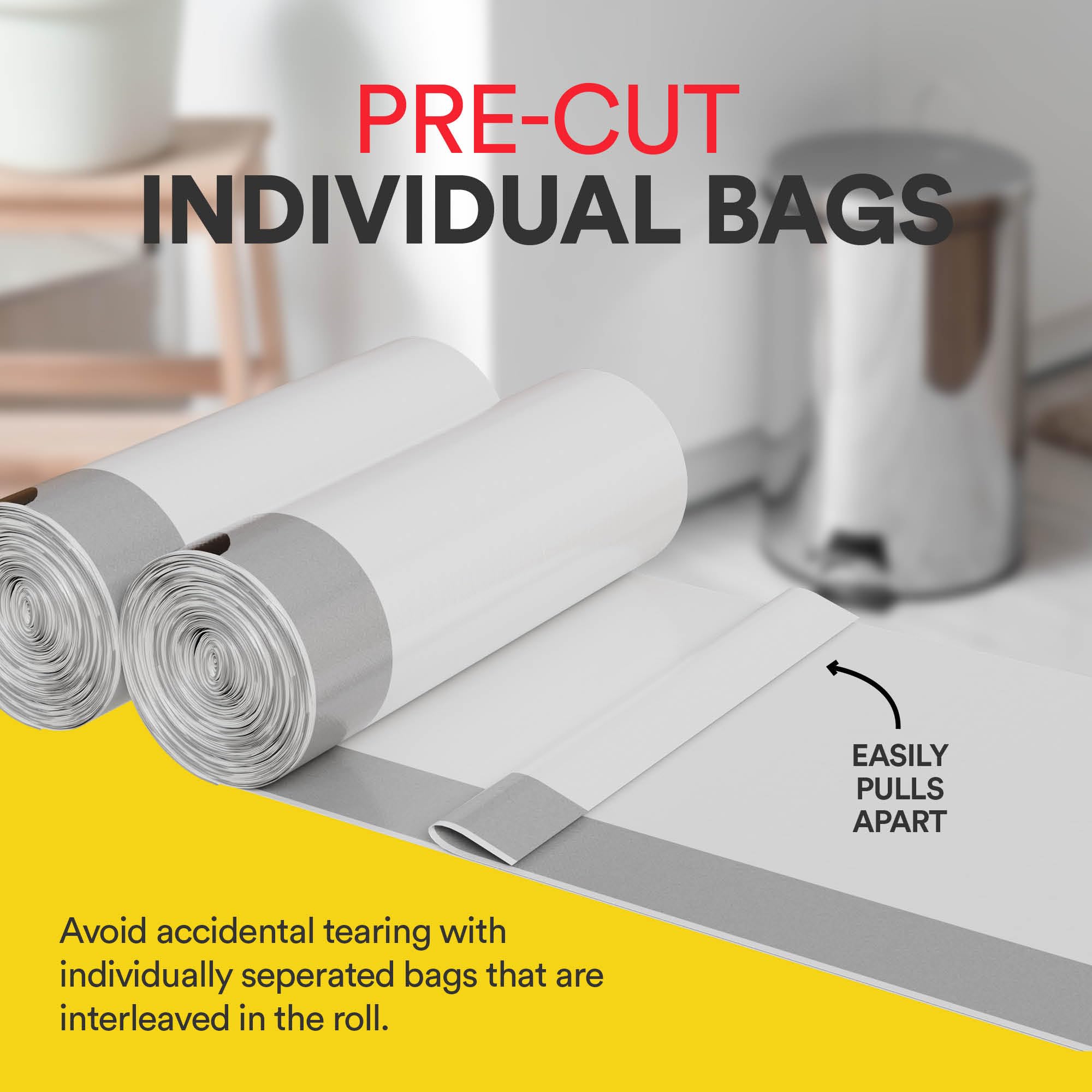 4 Gallon Small Trash Bags with Drawstring - 57 Count White Unscented Garbage Bags | Waste Basket & Trash Can Liners for Bathroom, Kitchen, Office & Home Cleaning Supplies | Perfect for Small Bins, Diaper Pails & Pet Waste Disposal