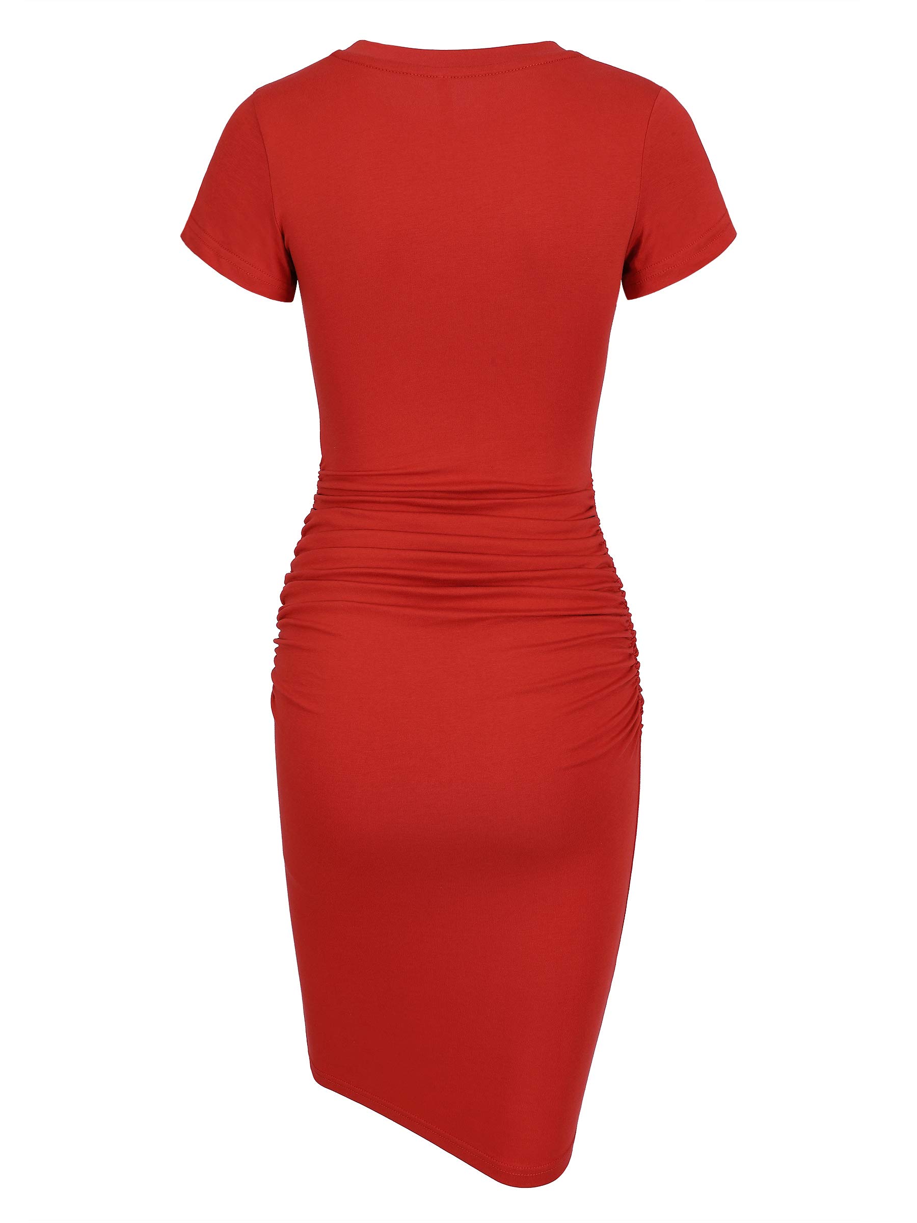 Laughido Women's Short Sleeve Ruched Bodycon Sundress - Knee Length T-Shirt Dress for Summer 2025 | Trendy Casual Outfit for Beach, Party & Date Night