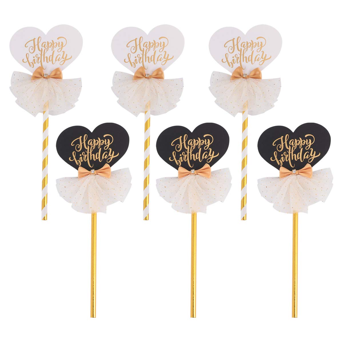Elegant Heart-Shaped Bowknot Cake Toppers - White & Black Cupcake Decorations for Wedding, Birthday Party & Anniversary Cakes - Premium Cake Inserts for Baking & Dessert Decoration