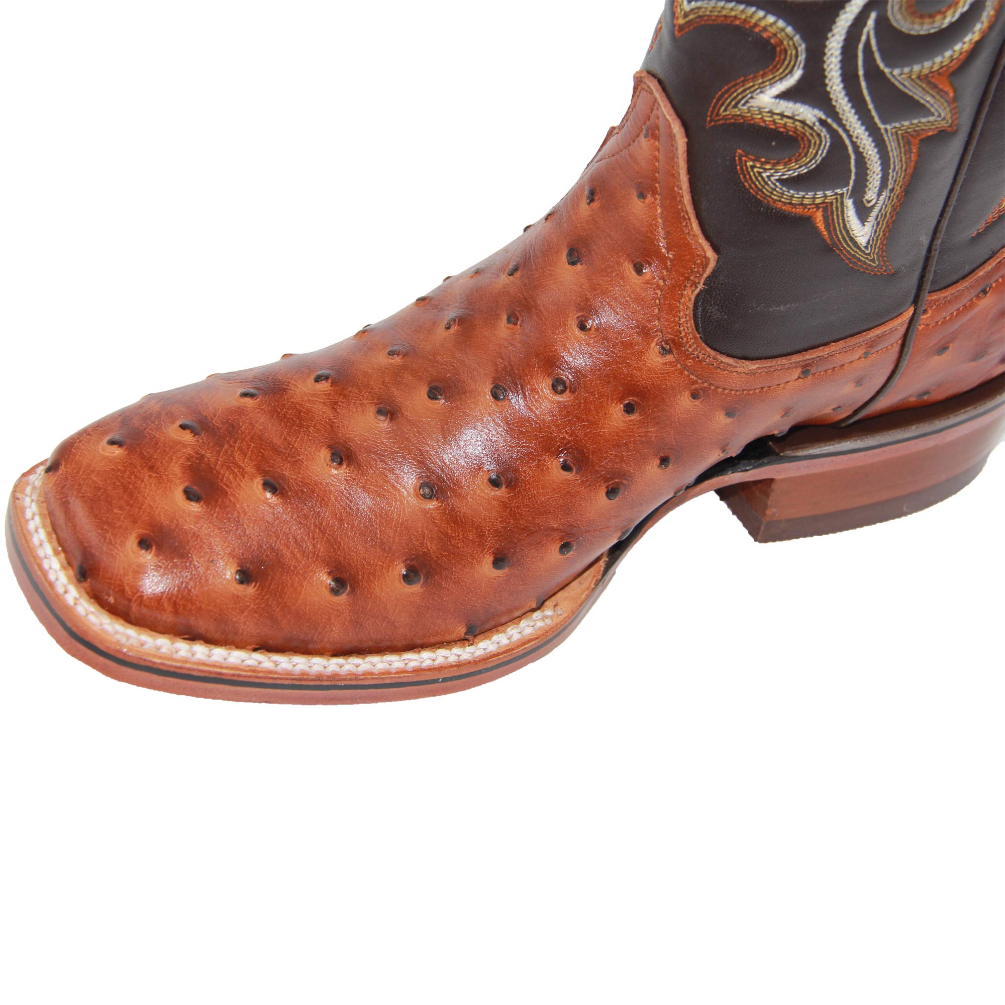 Authentic Cowhide Leather Western Cowboy Boots for Men - Square Toe Rodeo Boots with Ostrich Print Design | Perfect for Country Dancing, Rodeo Events & Western Fashion