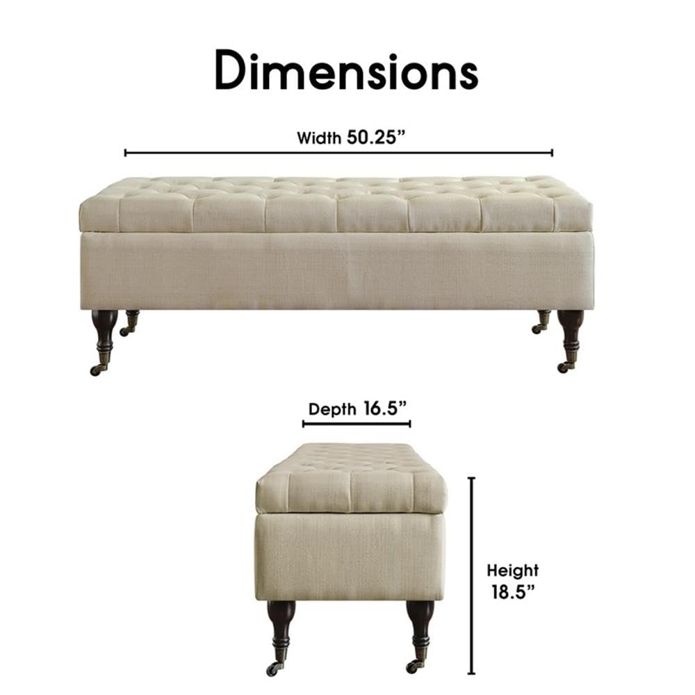 Elle Decor Collette Tufted Storage Bench - Cream Ottoman for Bedroom & Living Room