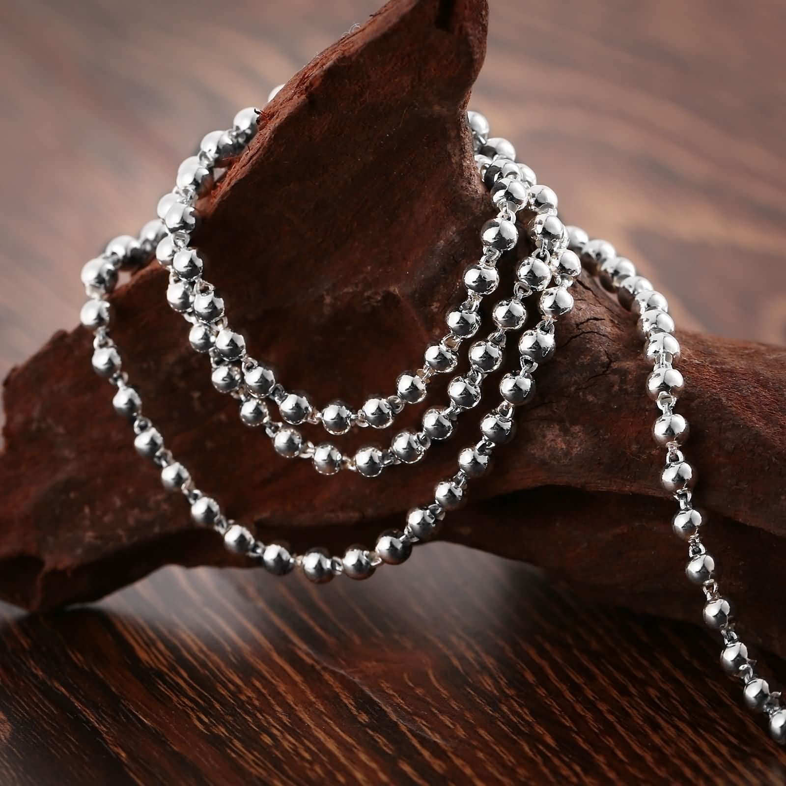 Beydodo Sterling Silver Bead Chain Necklace for Men - 18-32 Inch Adjustable Length, 3-5mm Width Punk Choker Style | Perfect for Casual Wear, Layering & Gothic Fashion Accessories