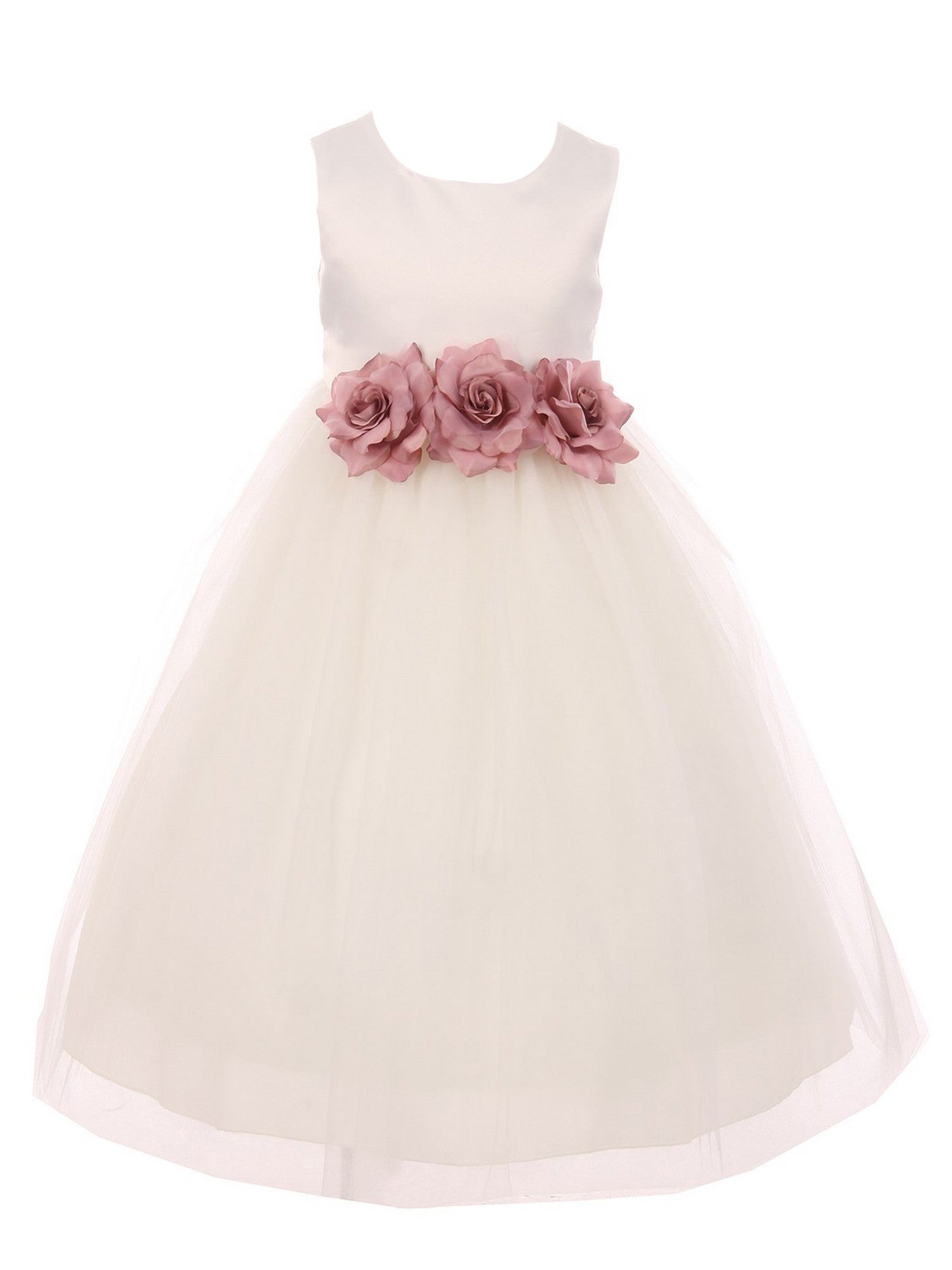 Ivory Mauve Floral Satin Junior Bridesmaid Dress for Big Girls Size 8-14 | Elegant Flower Girl Dress for Weddings, Parties & Special Occasions