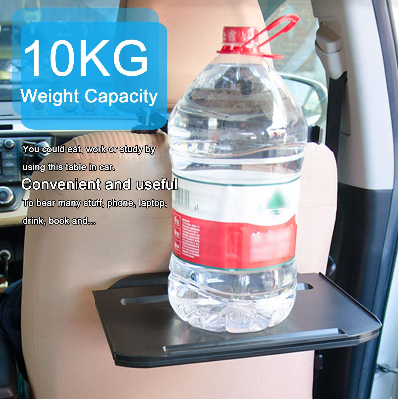 Kwak's Foldable Car Table - Steering Wheel Desk with Drawers & Drink Holder for Back Seat Dining & Work