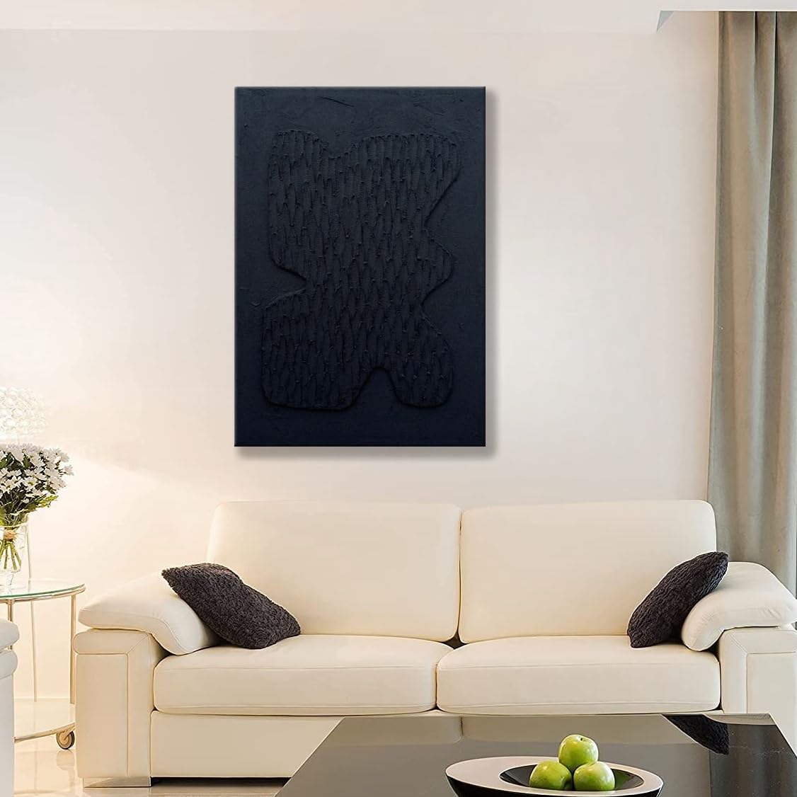 Handmade Abstract Black Textured Oil Painting Canvas Wall Art - 28x40 Inch Vertical Gallery Decor for Bedroom, Bathroom & Living Room - Modern Home Decor for Stylish Interiors