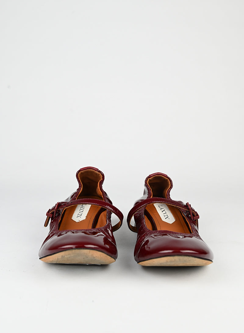 Lanvin Bordeaux Mary Jane Shoes Size 37 - Elegant Women's Flats for Work, Party & Special Occasions