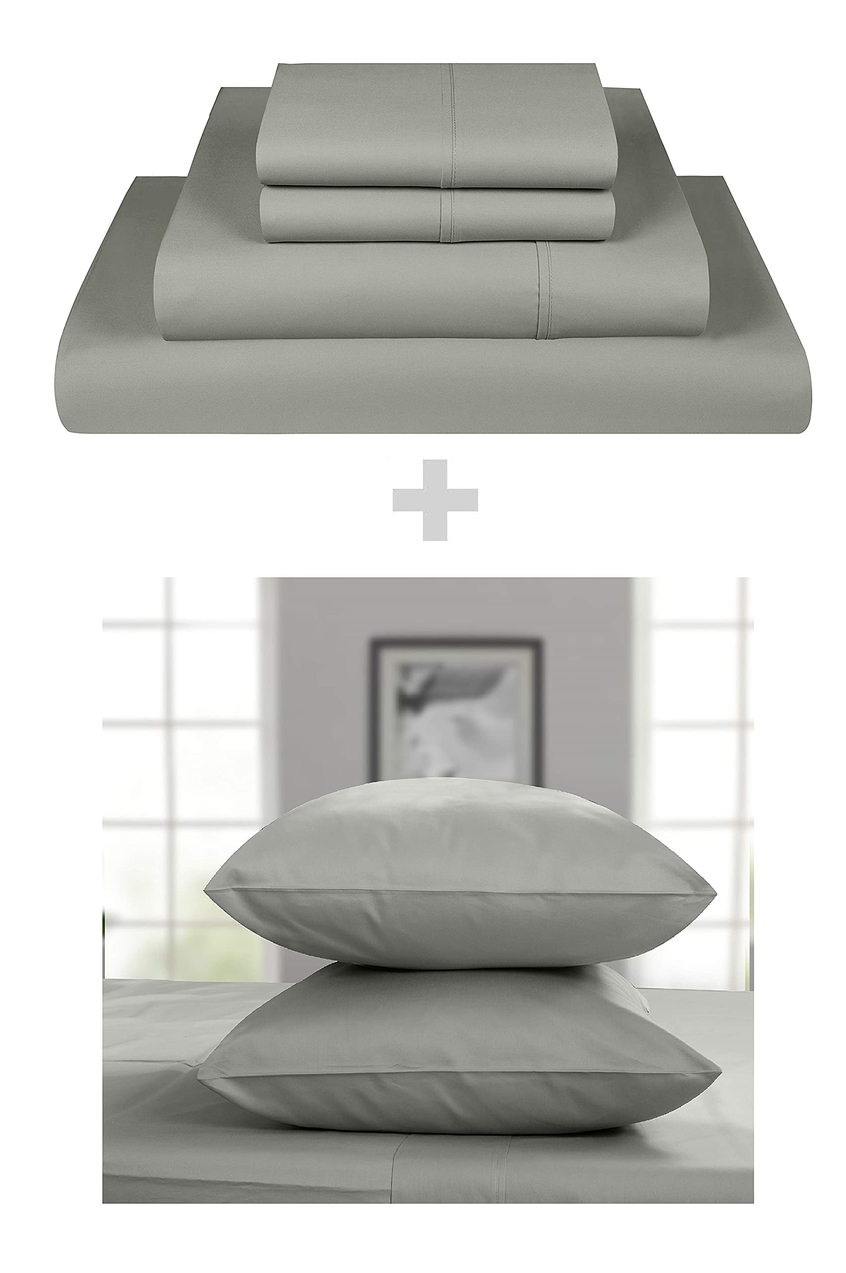 800 Thread Count Moonrock Grey Queen Size Bed Sheet Set with 4 Pillowcases - Ultra Soft & Breathable for Comfortable Sleep - Perfect for Master Bedroom, Guest Room, or Vacation Home
