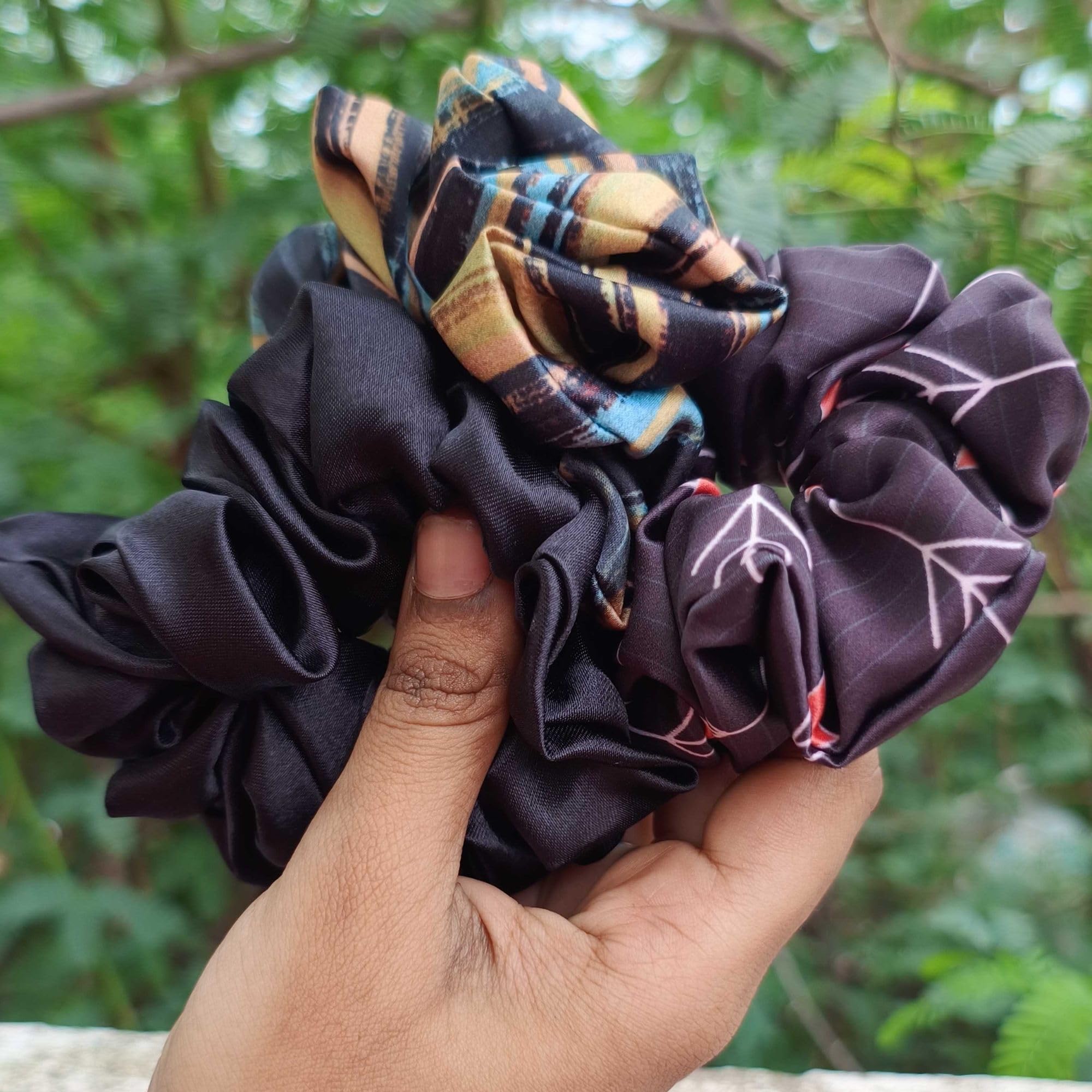 Luxury Satin Scrunchies for Women - Soft Hair Bands Set with Printed Designs & Organizer Bag (3-Pack) - Perfect for Everyday Use, Work, Gym, and Travel