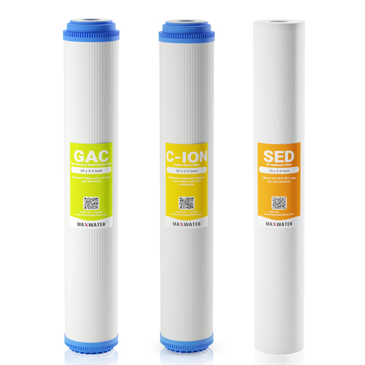 (3 Pack) Max Water Whole House Water Filter Set - 20