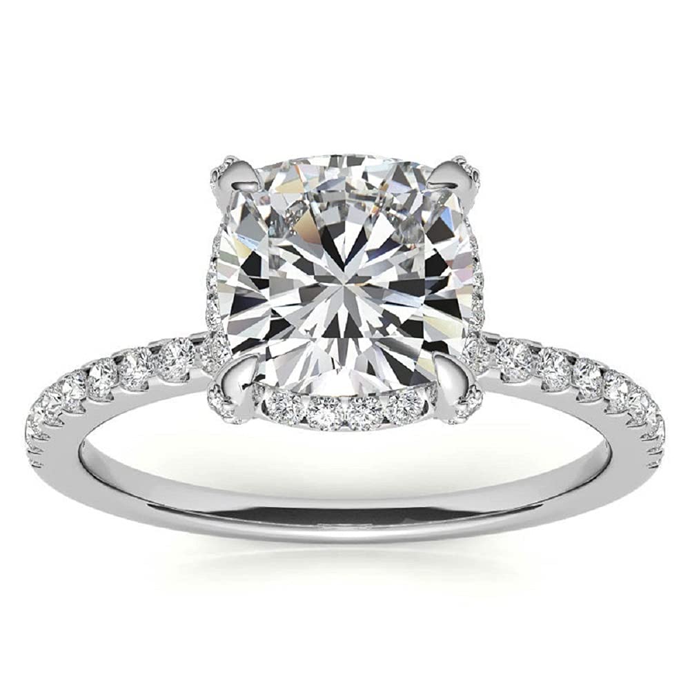 2 CT Cushion Cut Moissanite Engagement Ring - Vintage Style 4-Prong Solitaire Wedding Band in Sterling Silver - Anniversary, Promise Ring Gift for Women (Perfect for Proposals, Weddings & Special Occasions)