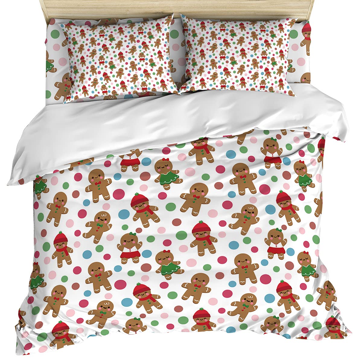 Cal King Comforter Cover Set - 4 Piece Christmas Cookies Design with Red Bow Dots, Lightweight Microfiber Duvet Cover for Adults & Teens | Soft Bedding Set in Colorful Cute Pattern - Perfect for Holiday Decor, Guest Rooms & Cozy Winter Nights