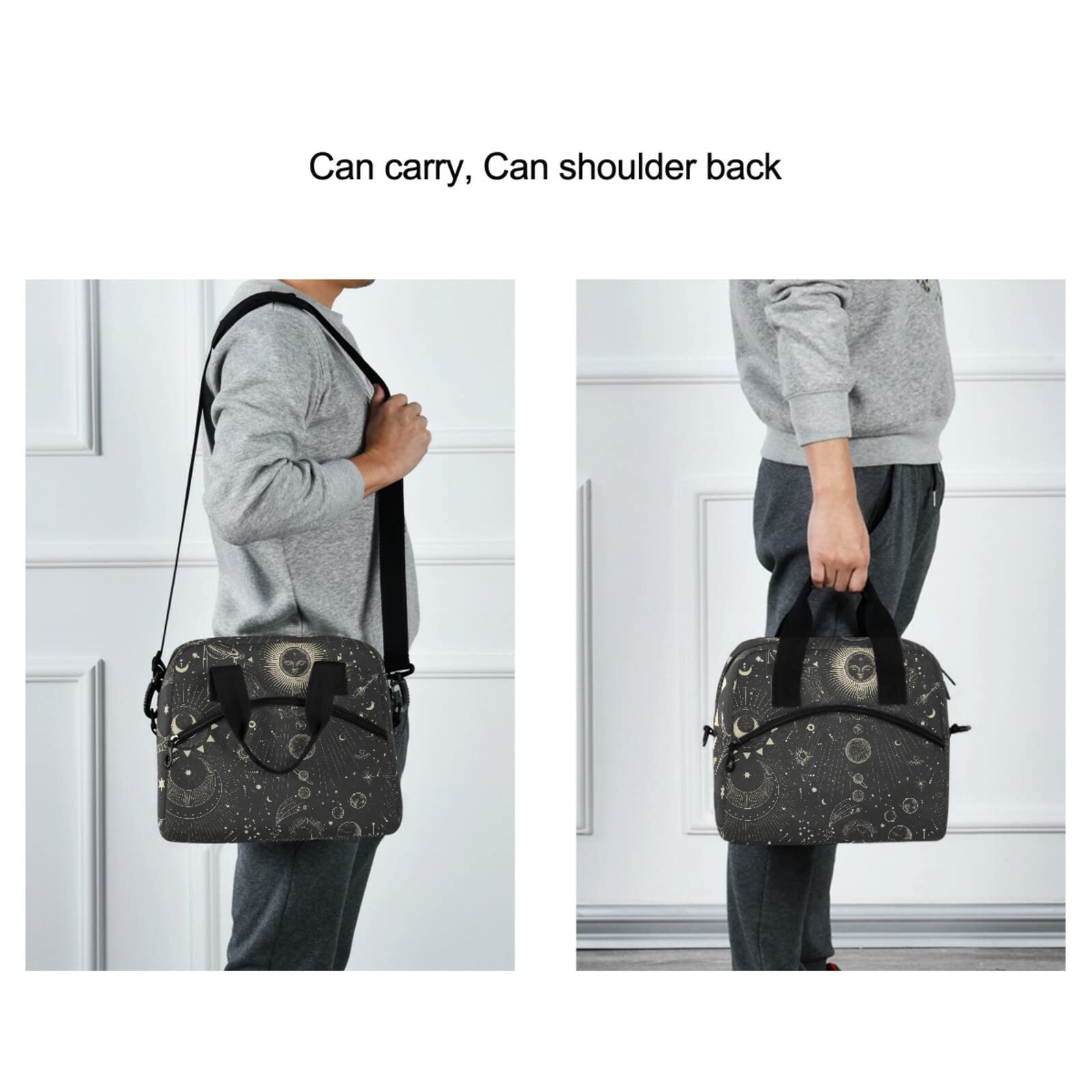 Moon and Stars Gothic Insulated Lunch Bag - Reusable Leakproof Cooler Tote for Women & Men - Adjustable Shoulder Strap Lunch Box for Work, School, Picnic, Camping - Perfect for Office Lunches, Outdoor Adventures and Daily Commutes