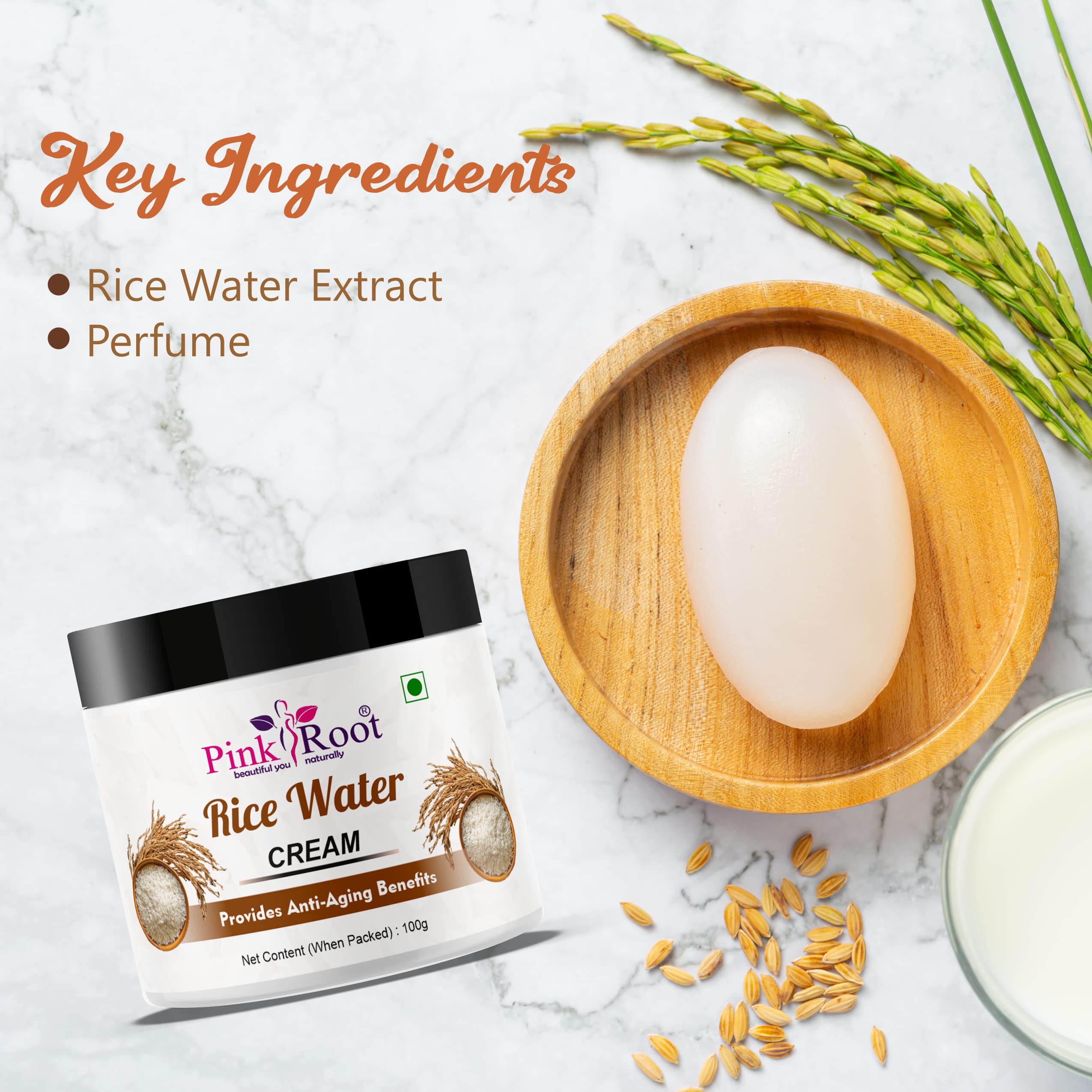Pink Root Rice Water Face & Body Cream 100g - Anti-Aging Rice Water Extract Moisturizer for All Skin Types | Hydrating & Brightening Skincare for Day & Night Use
