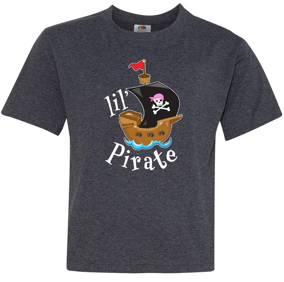 Inktastic Lil' Pirate Pirate Ship Pink Bandana Youth T-Shirt - Cute Pirate Themed Tee for Kids & Toddlers - Perfect for Pirate Parties, Halloween Costumes & Dress-Up Play