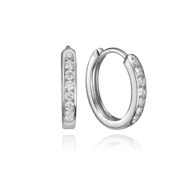 14K White Gold Channel Diamond Huggie Hoop Earrings for Women - Perfect for Weddings, Parties & Everyday Elegance