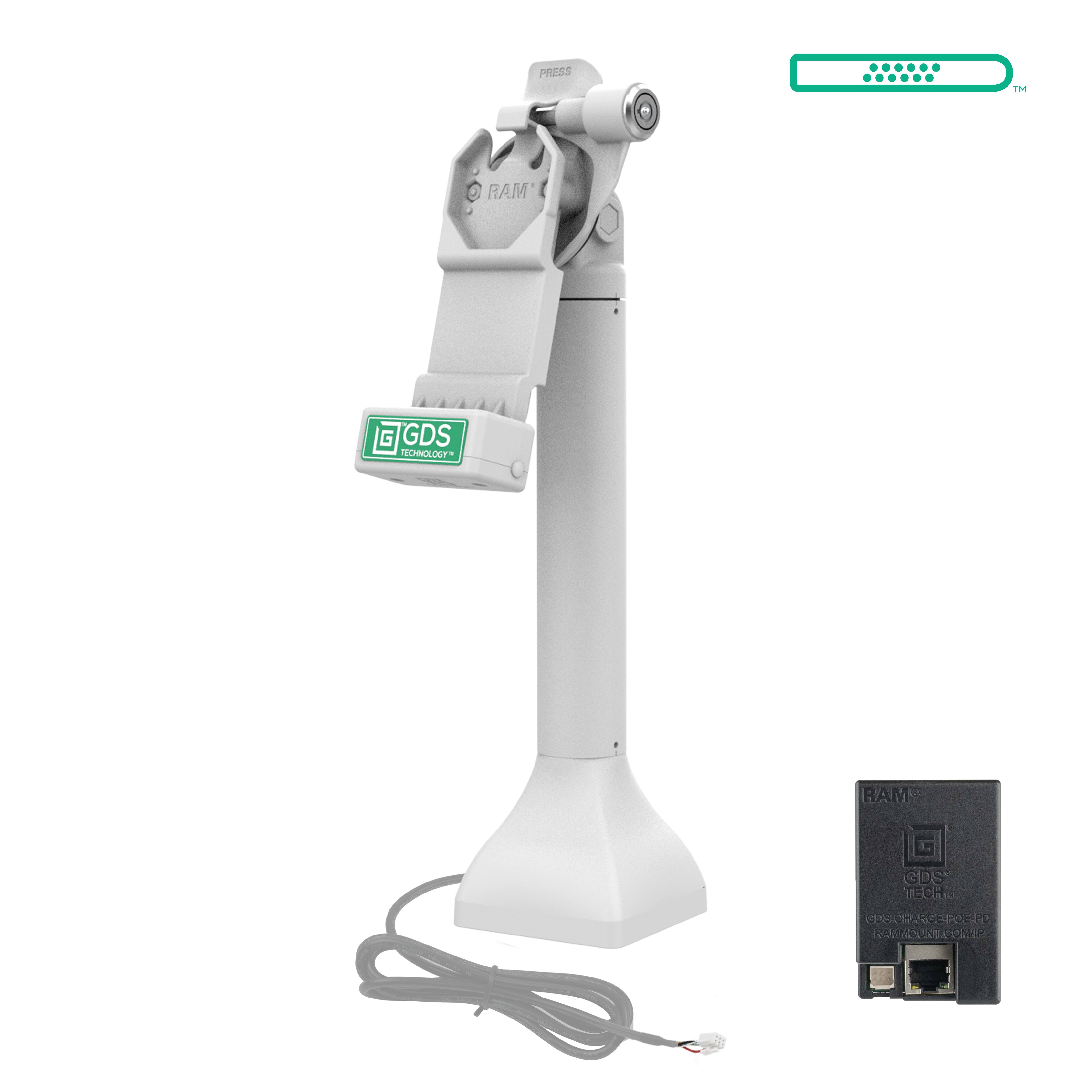 GDS® Uni Conn™ 14 Locking Pedestal Dock with PoE - Gray (RAM GDS DOCKLR D11 14 U1E GRY) | Secure Network & Power Solution for Outdoor Industrial Equipment & Marine Applications