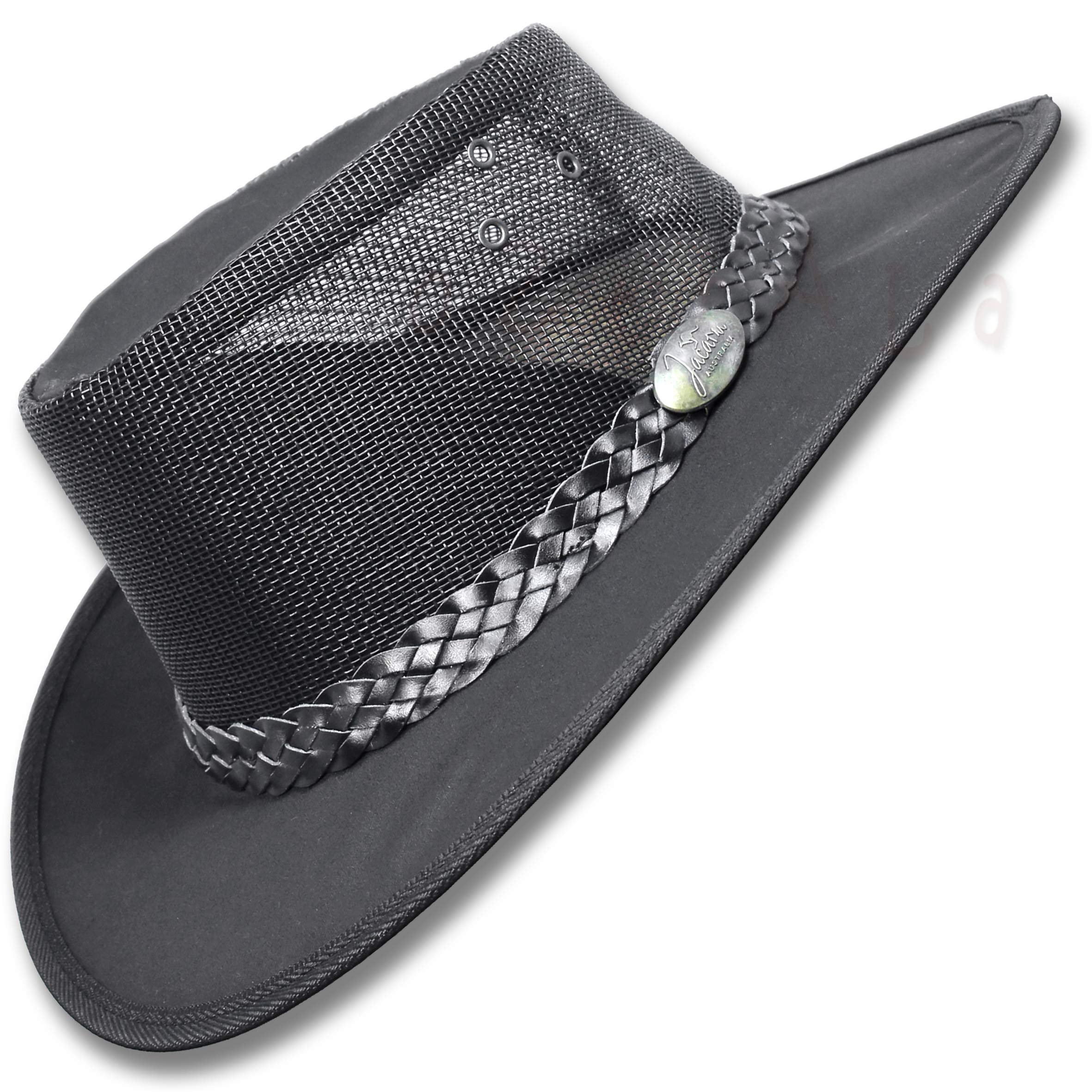 Oztrala Oilskin Canvas Cowboy Hat for Men - Australian Outback Leather Bucket Hat in Black (HCKS HCKB US) | Perfect for Outdoor Adventures, Rodeos, and Country Style Fashion