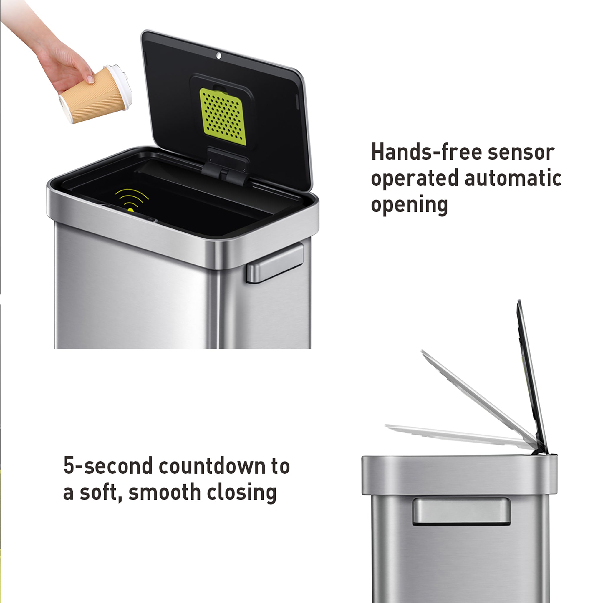 Premium Stainless Steel Motion Sensor Trash Can - 50L/13.2 Gallon Capacity, Hands-Free Automatic Garbage Bin for Kitchen, Bathroom, Office & Home Use