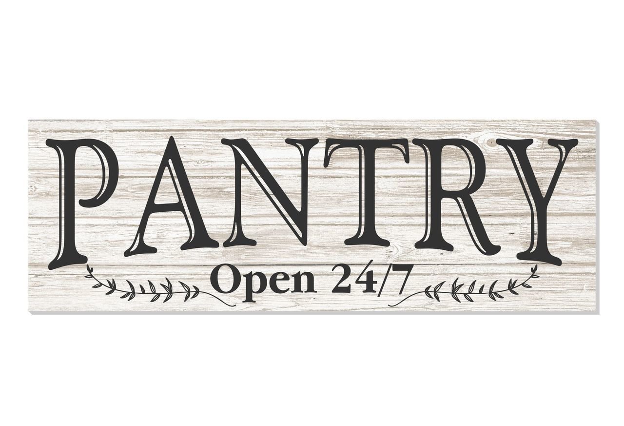 Pantry Open 24/7 White Rustic Wood Wall Sign - 6x18 Inches Farmhouse Decor - Perfect for Kitchen, Dining Room & Home Entryway