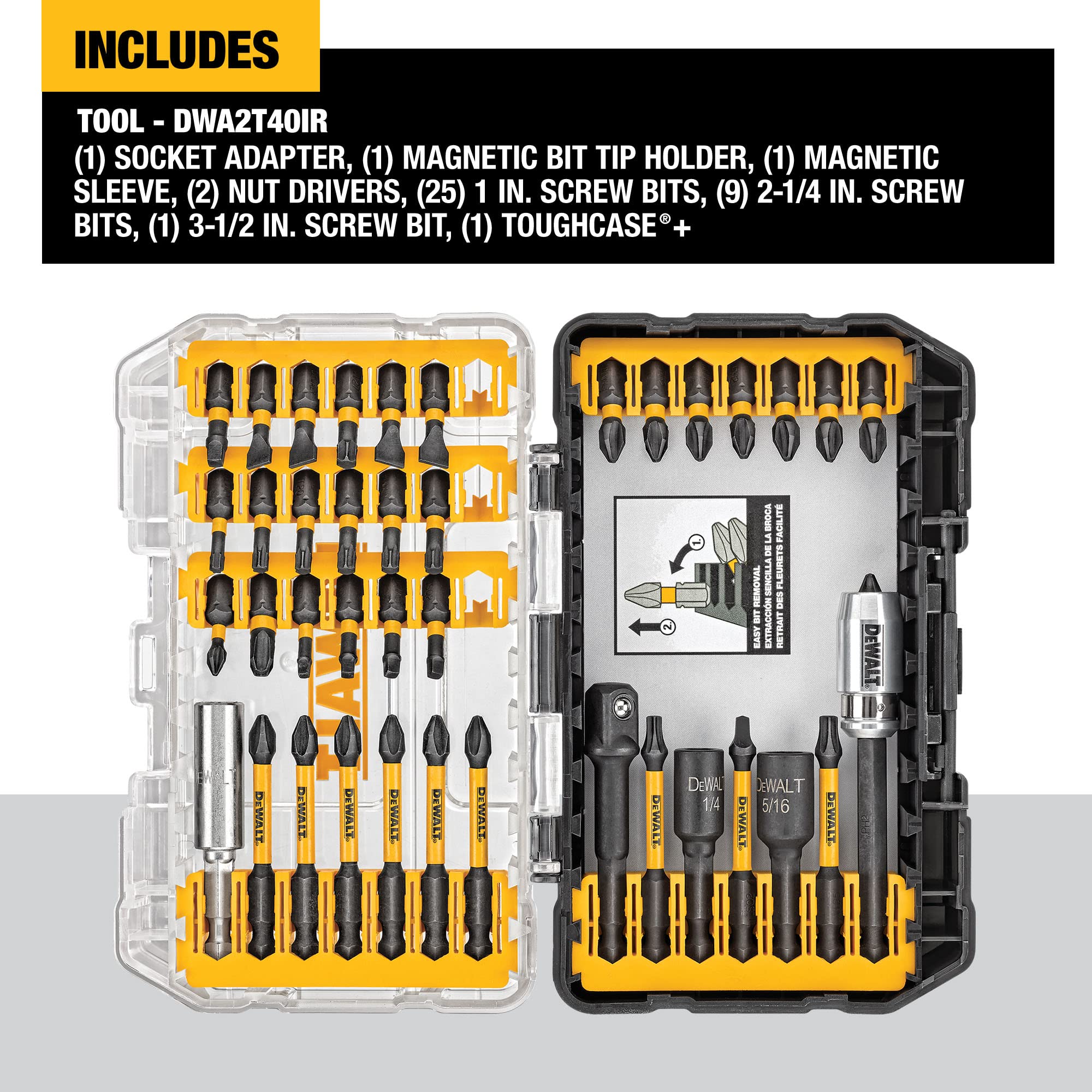 DEWALT DWA2T40IR 40-Piece Impact Ready Screwdriver Bit Set with FlexTorq Technology - Perfect for Construction, DIY Projects & Automotive Repairs