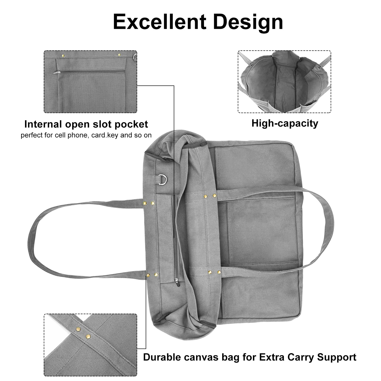 Large Cotton Canvas Tote Bags for Women - 16oz Durable Teacher Tote Bag with Big Capacity | Perfect for Travel, Beach, Work, School & Holiday Shopping | Stylish & Spacious Everyday Carry Bag