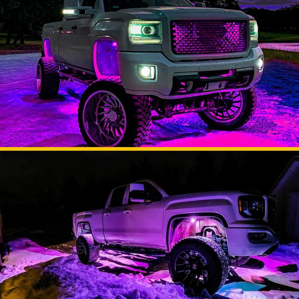 4pcs LED Rock Lights for Jeep, Off-Road Truck, UTV, ATV - Underbody Wheel Lights with 9 LEDs Each - Perfect for Night Off-Roading, Car Shows & Vehicle Customization