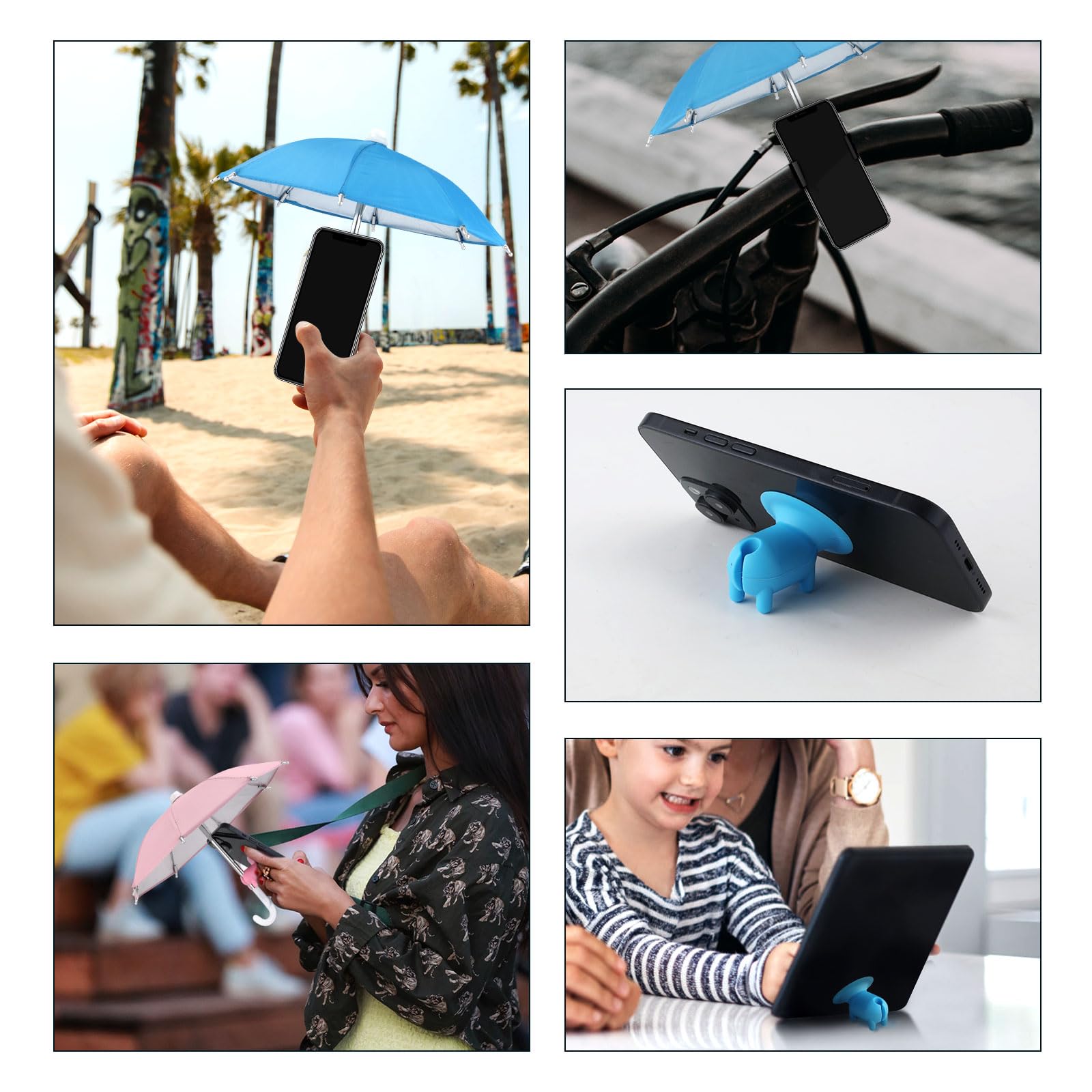 2pcs Cute Pig Phone Umbrella with Suction Cup - Blue & Pink Outdoor Sun Shade for Mobile Phones, Universal Phone Holder for Beach, Pool, and Travel Use