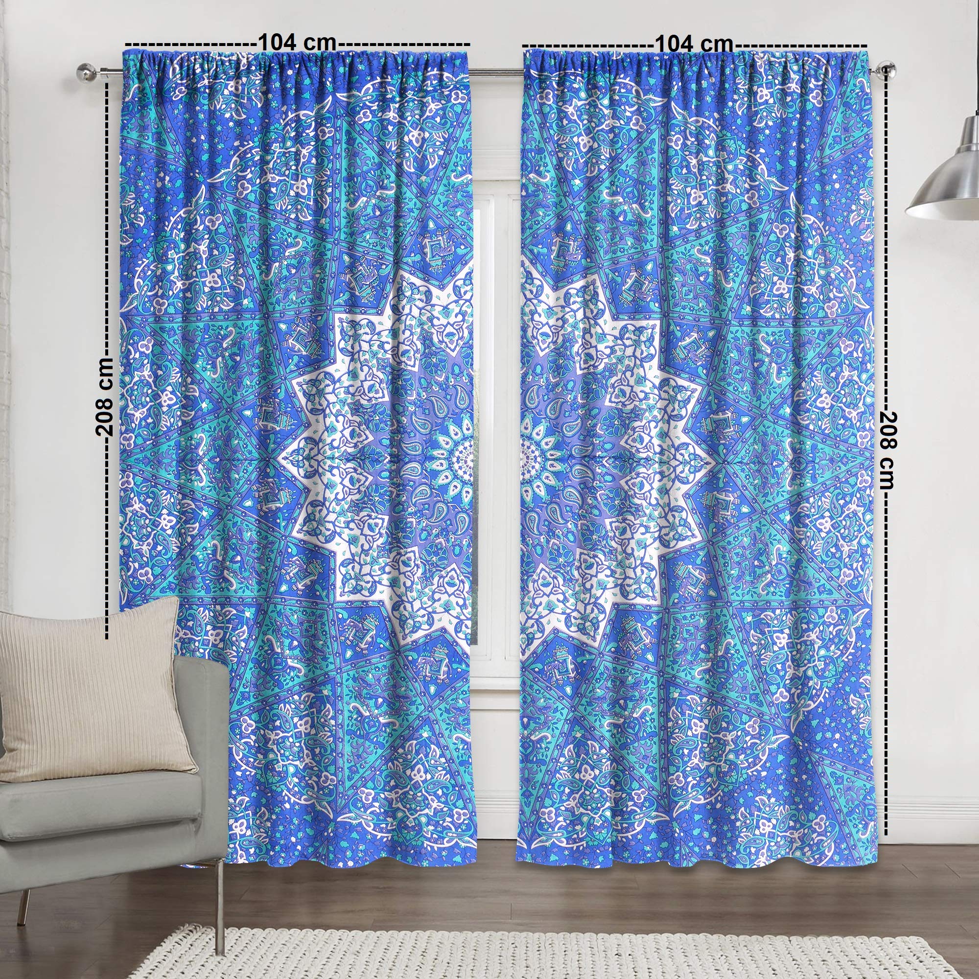 Sophia-Art Bohemian Mandala Tapestry Curtains Set of 2 - Indian Multi Star Hippie Window Panels 82