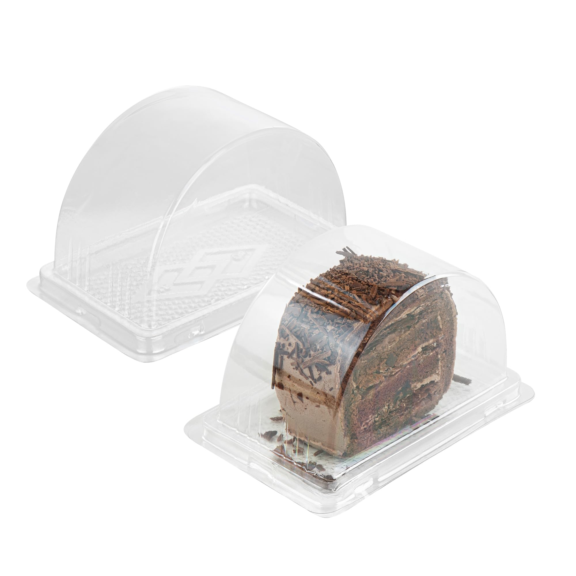 Thermo Tek 13oz Clear Plastic Roll Cake Boxes with Lids - 100 Pack Disposable Semicircle Dessert Containers for Swiss Rolls, Pumpkin Rolls, Cake Slices, Pie & Pastries | Perfect for Bakeries, Cafes, Catering & Home Baking
