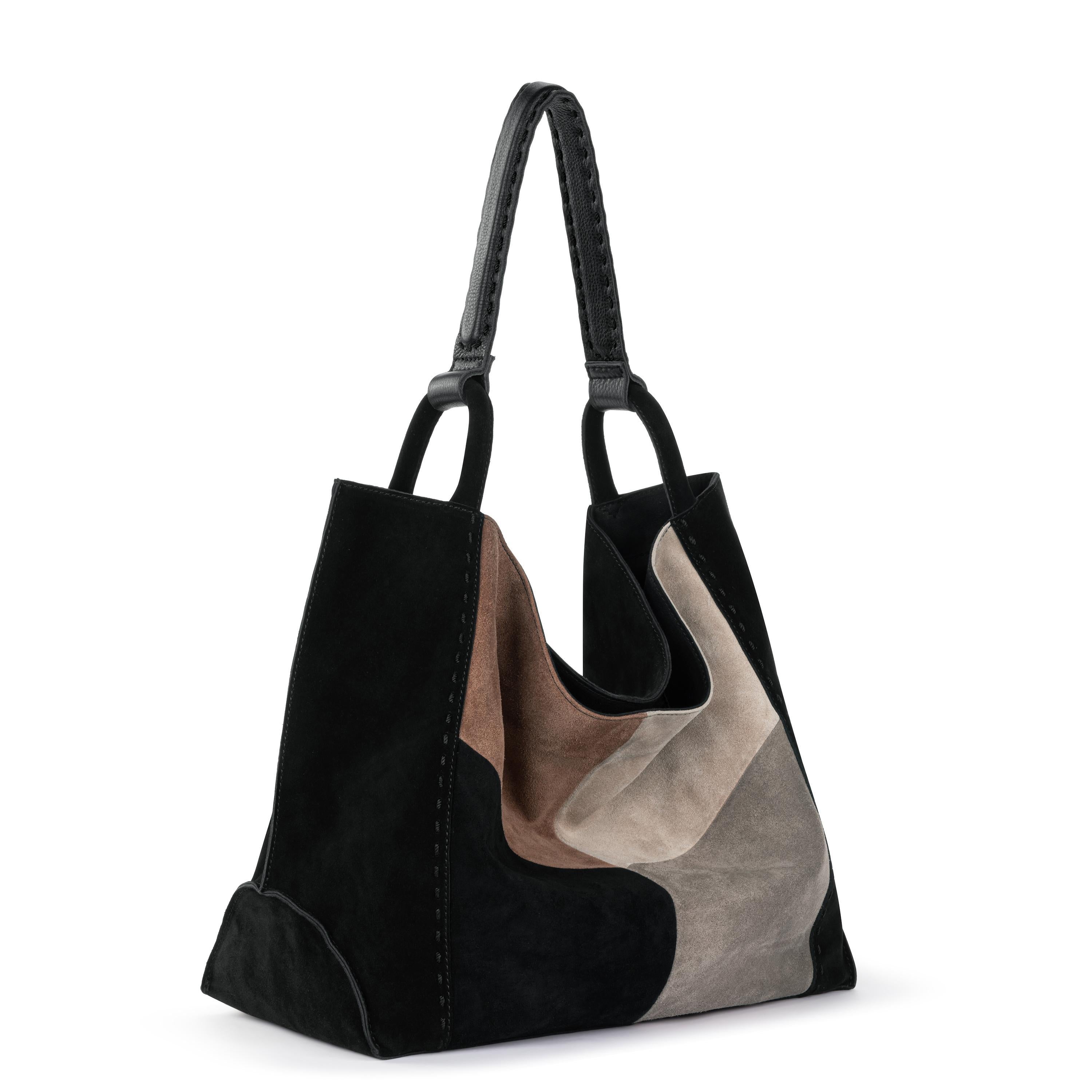 Los Feliz Large Leather Tote Bag - Neutral Suede Block - Perfect for Work, Travel & Everyday Use