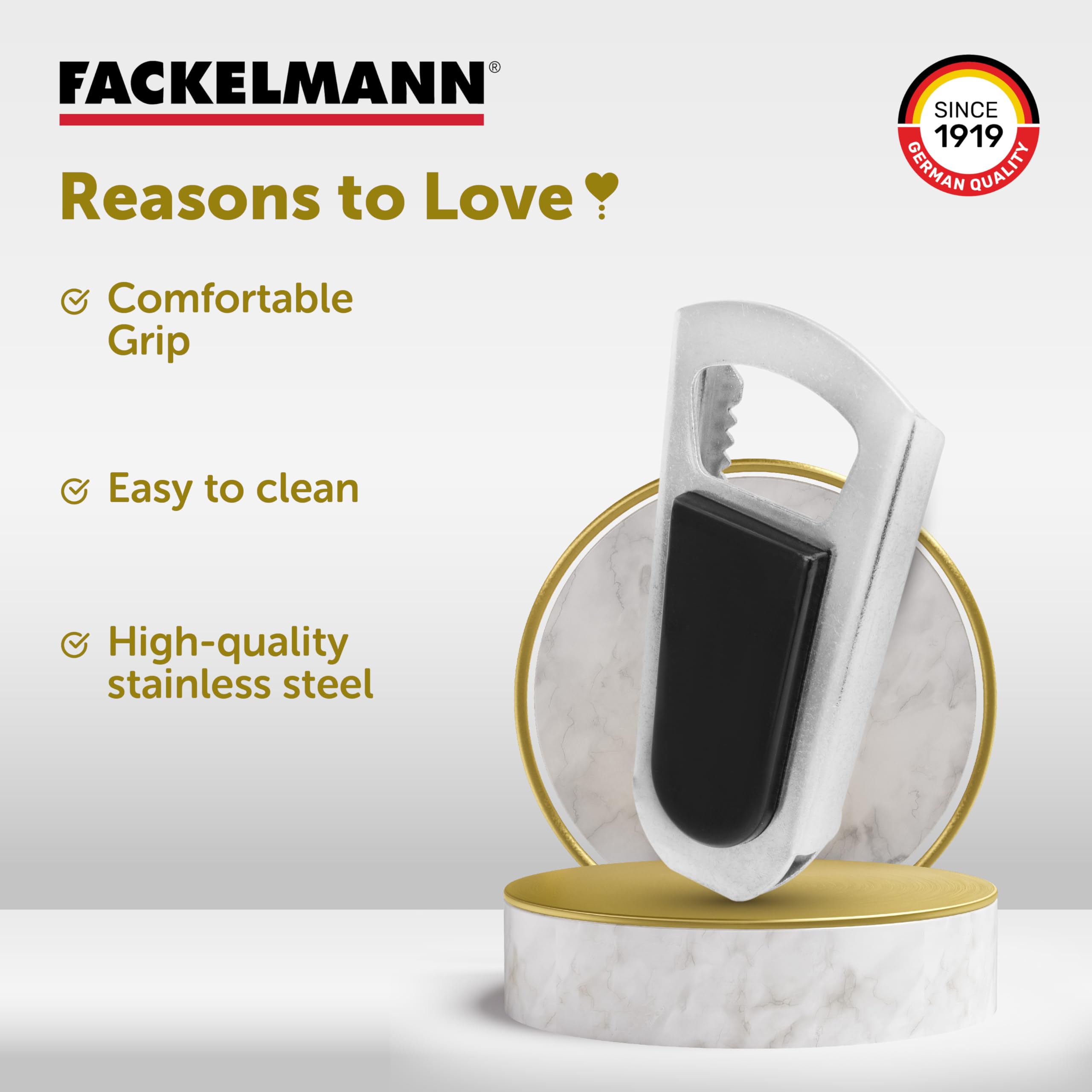 Fackelmann Stainless Steel Bottle Opener & Closer - Rust-Proof & Heavy Duty - Perfect for Opening & Sealing Glass Bottles - Ergonomic Grip - Great for Bars, Picnics, Camping & Home Use