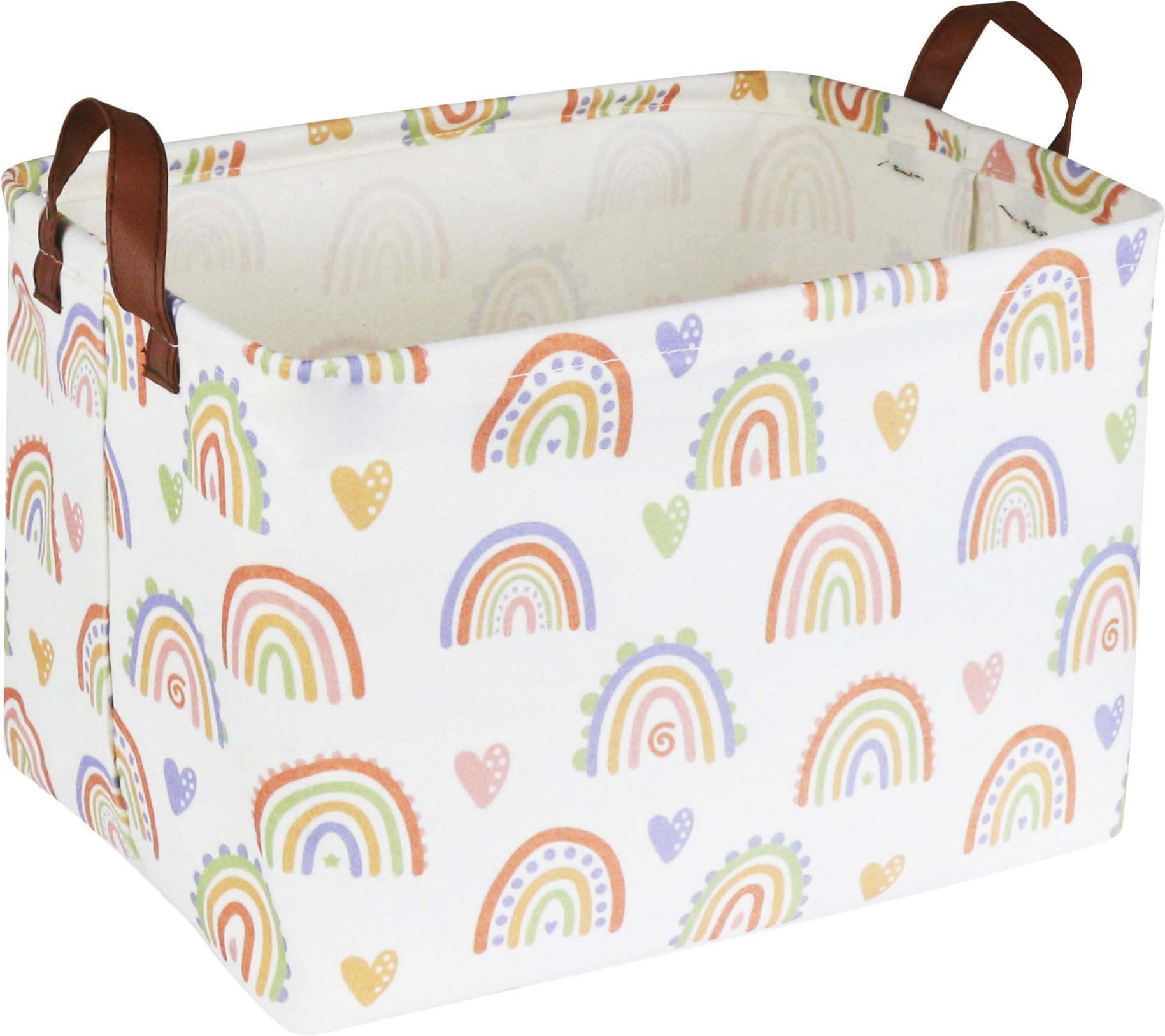 Large Rectangle Rainbow Storage Basket with Handles - Kids Toy Organizer, Canvas Book Bin, Room Decor & Gift Basket (Rainbow) - Perfect for Nursery, Playroom & Home Organization