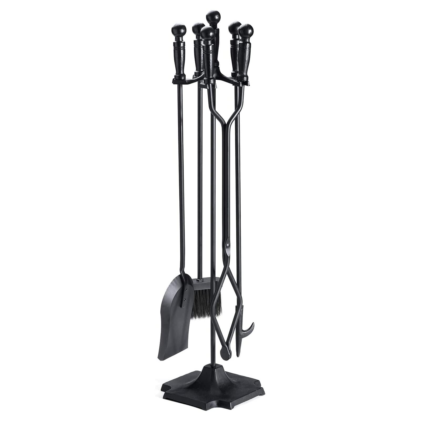 Premium MTSON 5-Piece Fireplace Tools Set - Heavy Duty Cast Iron Fireplace Accessories with Rustic Tool Holder for Indoor Fireplaces | Perfect for Home, Cabin & Fireplace Maintenance