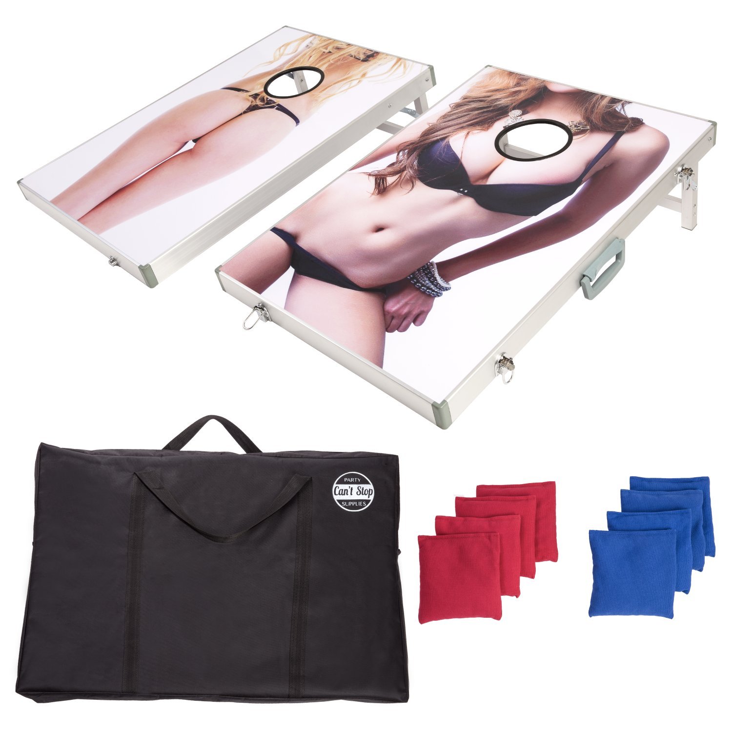 Premium Cornhole Board Game Set - Regulation Size, Portable & Durable for Outdoor Parties, Tailgating, and Backyard Fun - Includes 8 Bean Bags (Red & Blue) - Perfect for BBQ, Picnics, and Family Gatherings