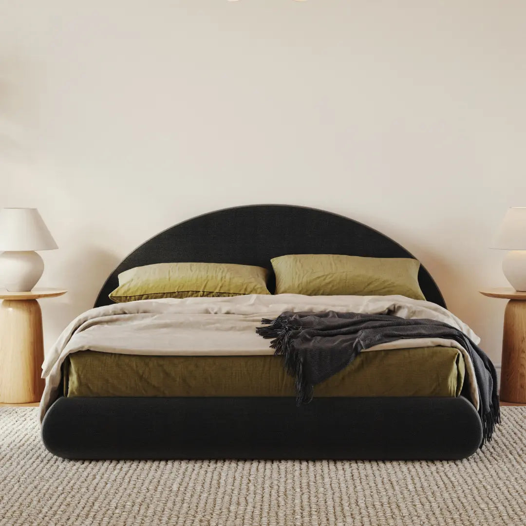 Luna Queen Bed Frame with Upholstered Headboard - Onyx Black Modern Bedroom Set for Luxurious Home Decor & Comfortable Sleep