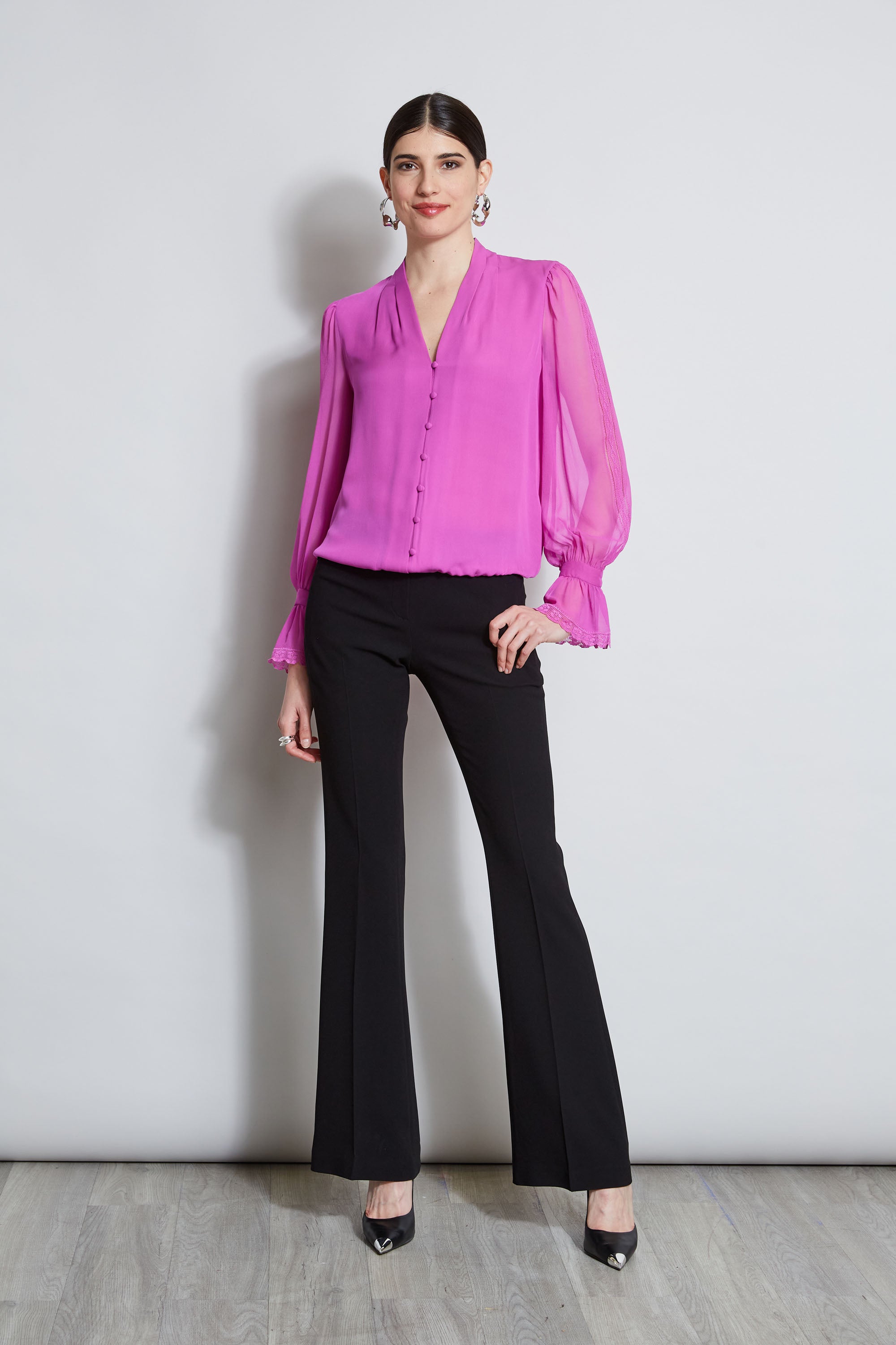 Embroidered Sleeve Blouson Shirt for Women - Stylish Casual & Office Wear - Perfect for Spring & Summer Outfits