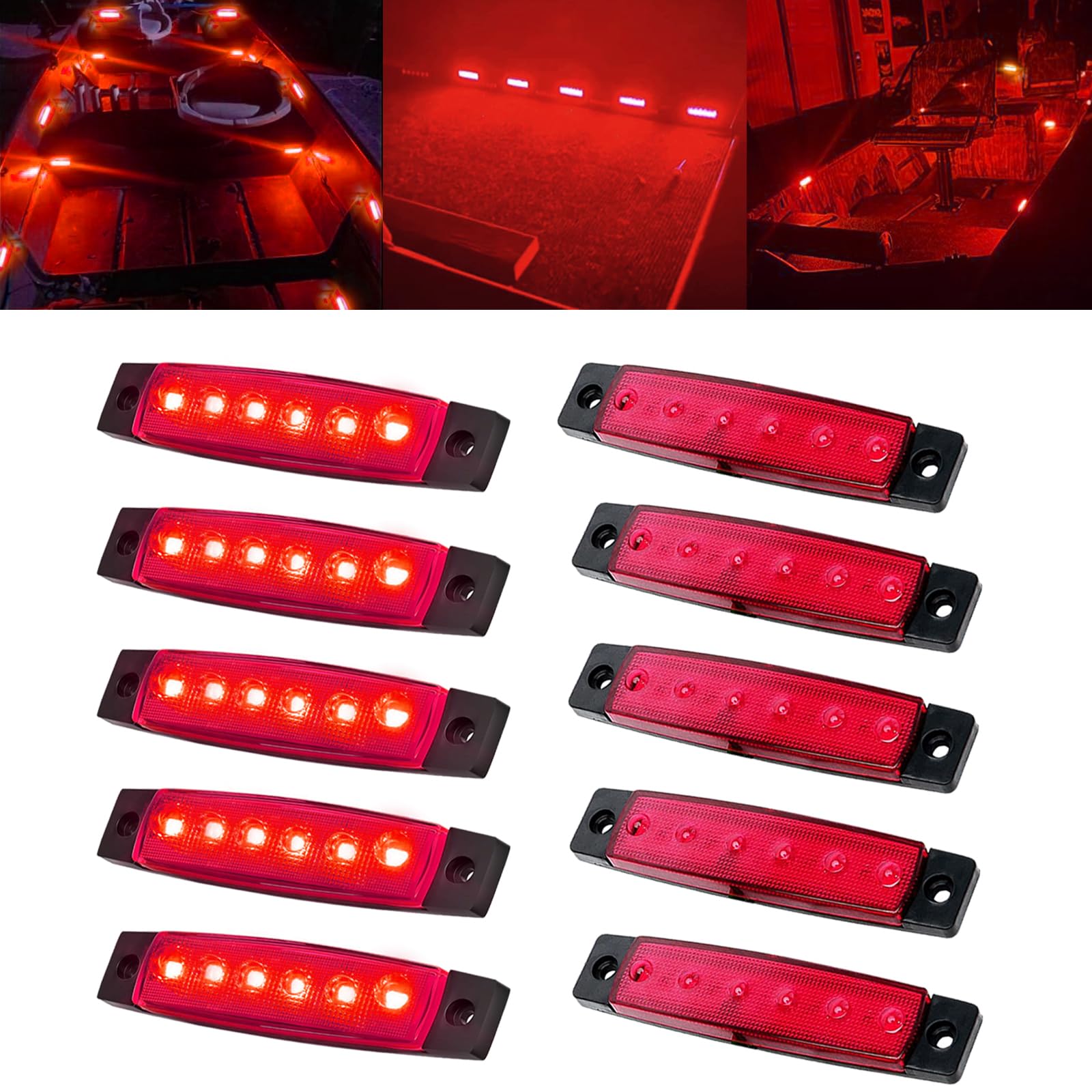 10Pcs Red Marine Boat Lights - 12V Waterproof LED Navigation & Courtesy Lights for Deck, Transom, Cockpit, Bow & Stern - Perfect for Kayak, Yacht, Fishing Pontoon, Sailboat & Boat Interior Lighting (Ideal for Night Fishing & Water Safety)