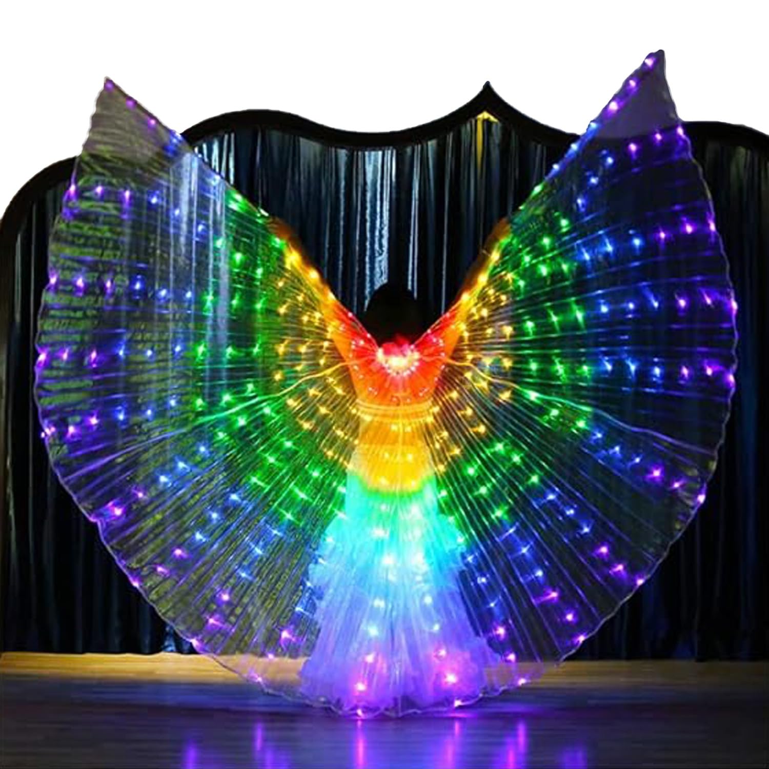 LED Belly Dance Wings with Stick - Glow Light Up Isis Wings for Performances, Rave & Carnival Costumes | USB Rechargeable LED Dance Accessories for Night Shows & Festivals