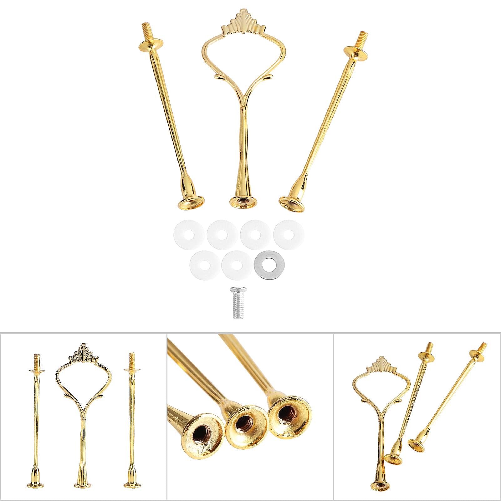 Gold Cake Plate Stand Handle - 3-Tier Cake & Fruit Display Rack with Durable Holder - Perfect for Wedding, Birthday, Dessert Tables & Buffet Serving Accessories