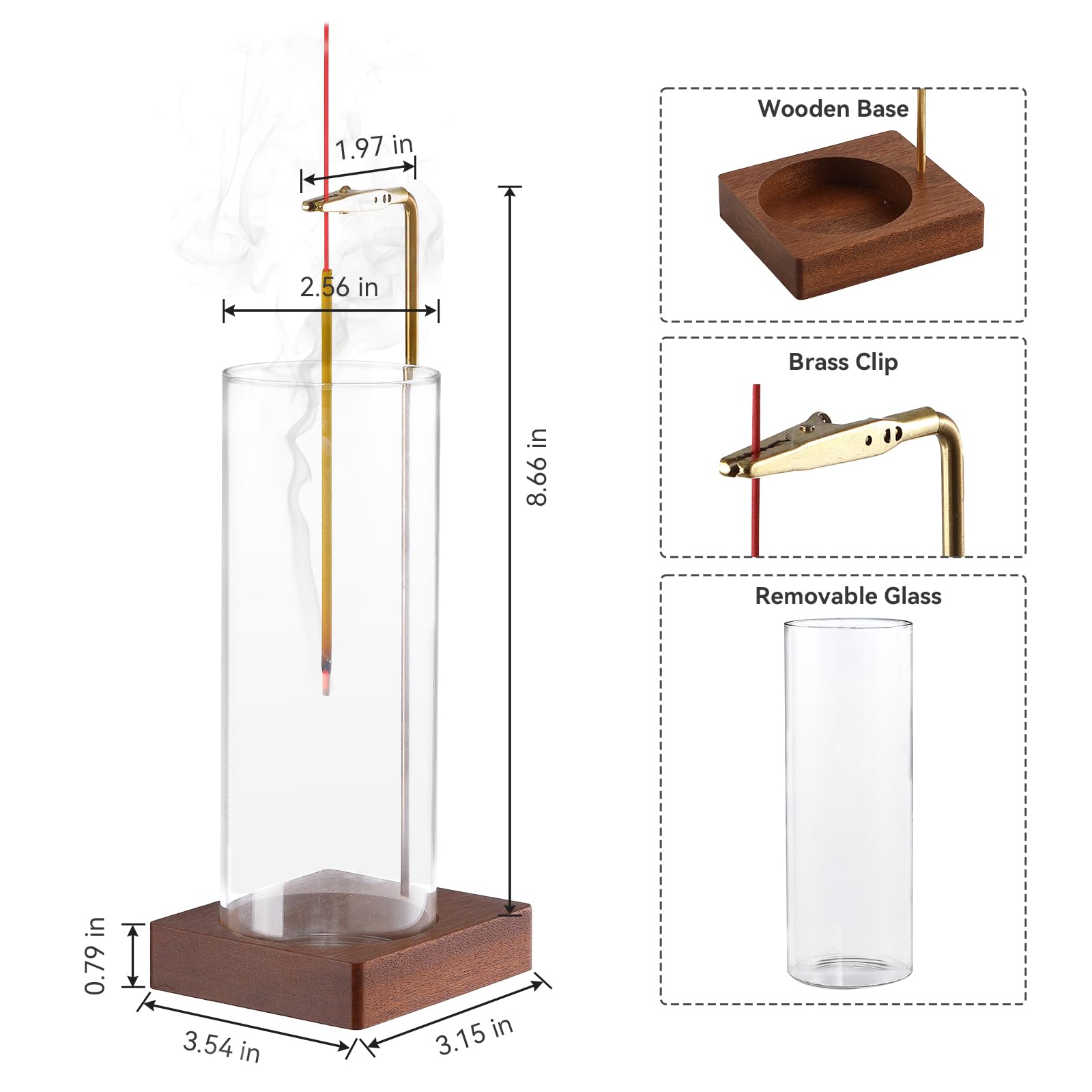 1 Pack Incense Holder for Sticks - Removable Glass Ash Catcher with Anti-Ash Flying Design, Mess-Free Incense Burner for Meditation, Yoga & Relaxation - Perfect Home Decor for Bedroom, Living Room & Office
