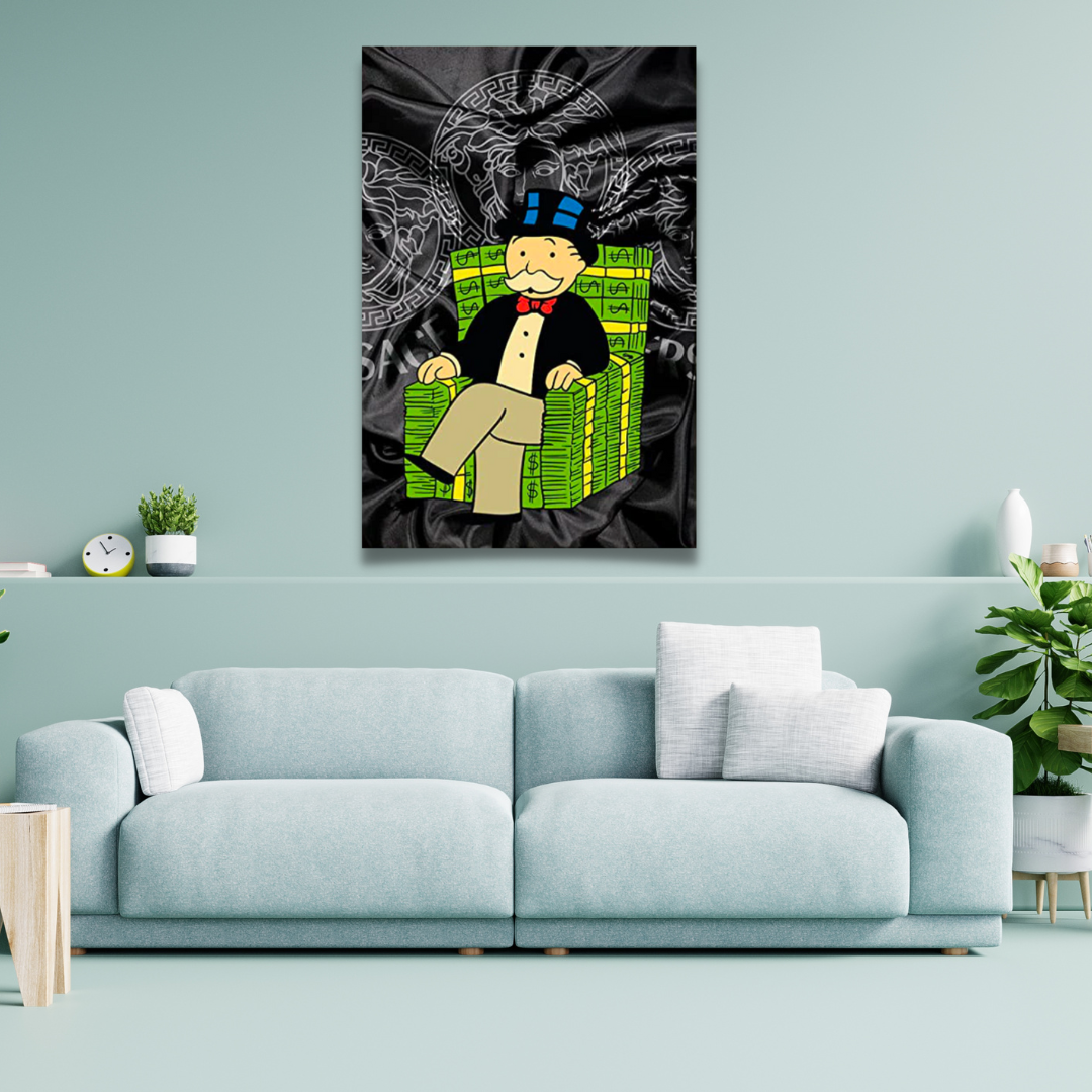 Alec Monopoly Millionaire on Dollars Canvas Print - Pop Art Wall Decor for Living Room, Office & Gaming Room