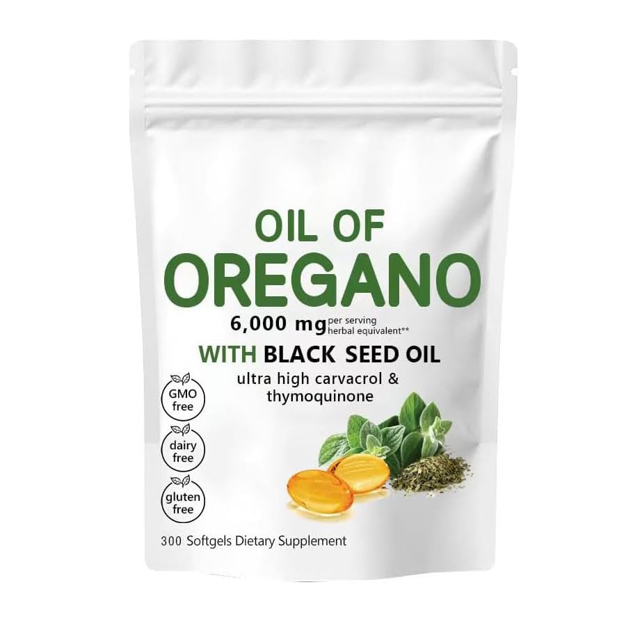 Oil of Oregano Softgels 6000mg with Black Seed Oil 200mg - 300 Capsules | 2-in-1 Oregano Oil Supplement for Immune Support & Digestive Health | Perfect for Daily Wellness & Travel