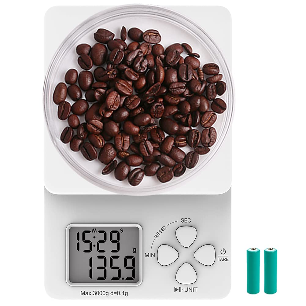 Precision Coffee Digital Scale with Timer - Accurate Kitchen Scale for Measuring Food in Ounces & Grams (2 Batteries Included) - Perfect for Brewing Coffee, Baking & Meal Prep