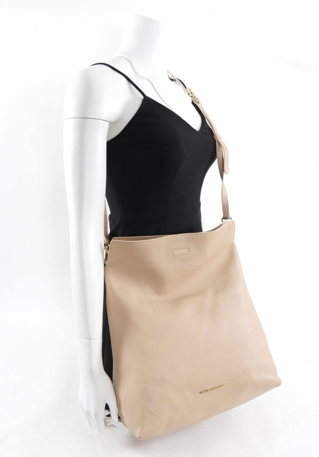 Burberry Beige Grained Leather 2-Way Shoulder Bag & Clutch Purse for Women | Luxury Designer Handbag for Work, Travel & Evening Events
