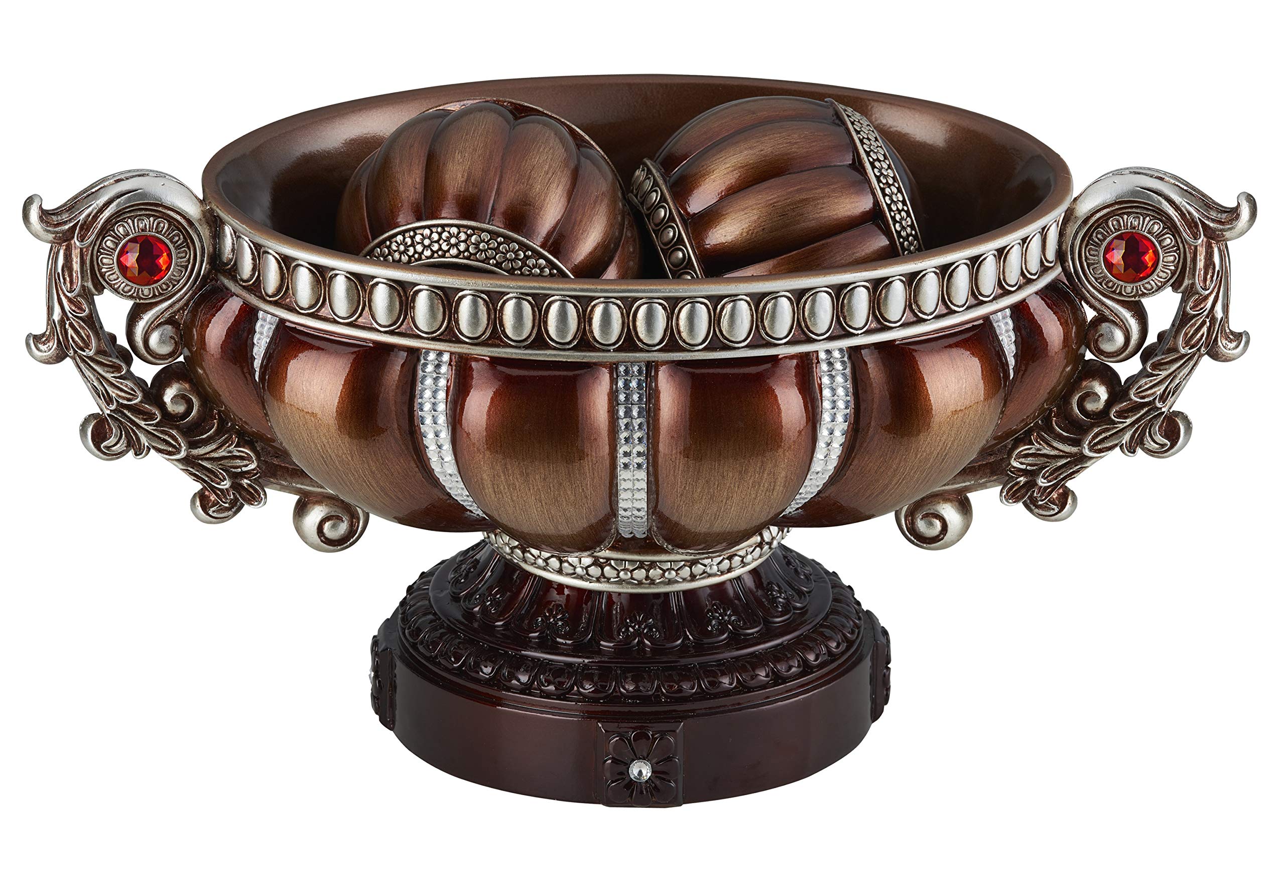 OK Lighting Delicata Decorative Bowl with Spheres - Silver, Brown & Bronze - Elegant Home Decor for Dining Table Centerpiece, Shelf Display or Gift